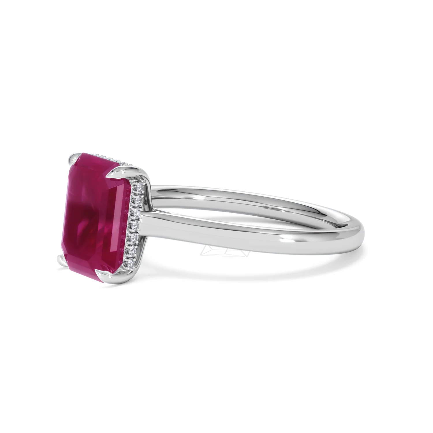 Amora Gem 2.50ct Emerald Cut Lab Ruby Hidden Halo Engagement Ring in 18K White Gold - Image 77