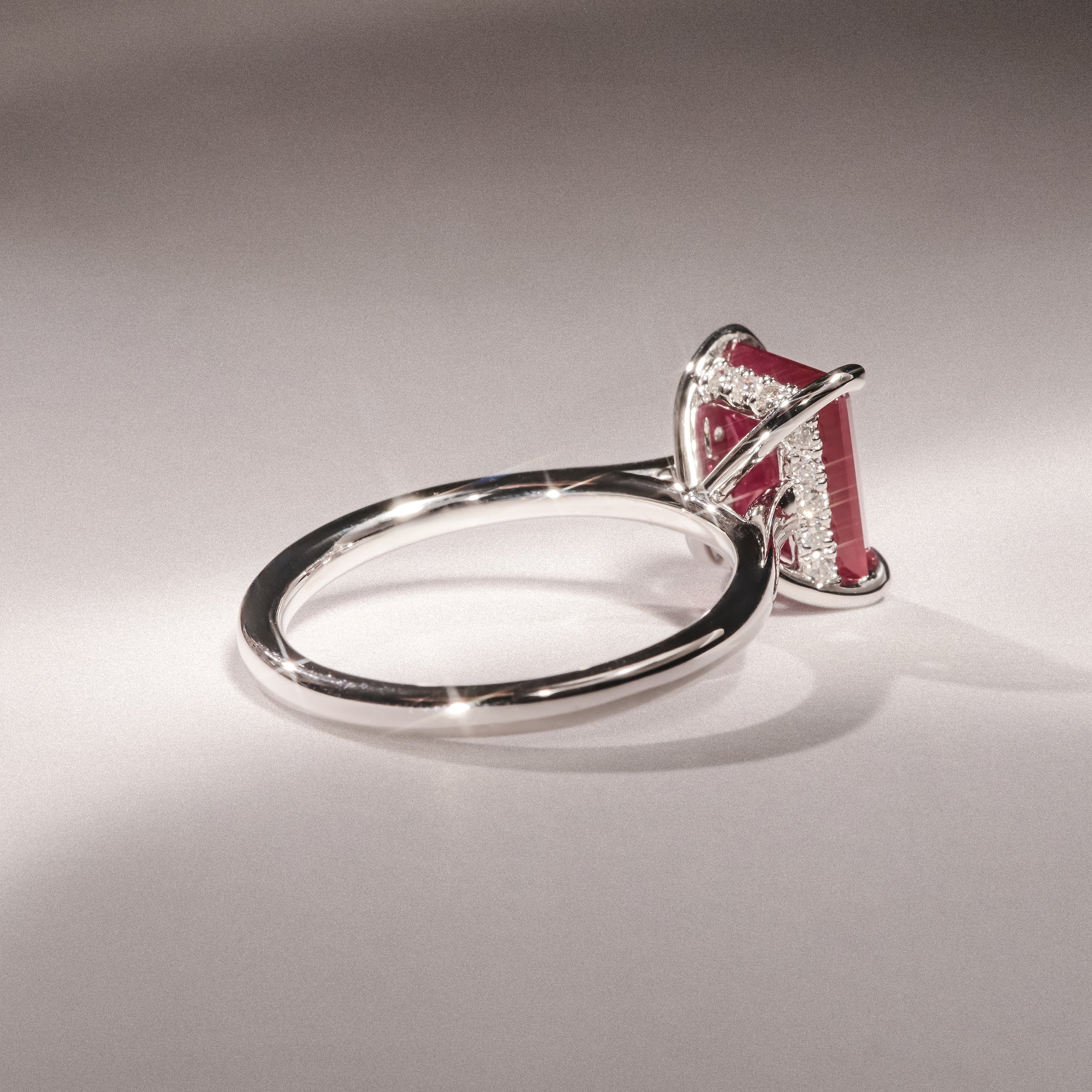 Amora Gem 2.50ct Emerald Cut Lab Ruby Hidden Halo Engagement Ring in 18K White Gold - Image 8