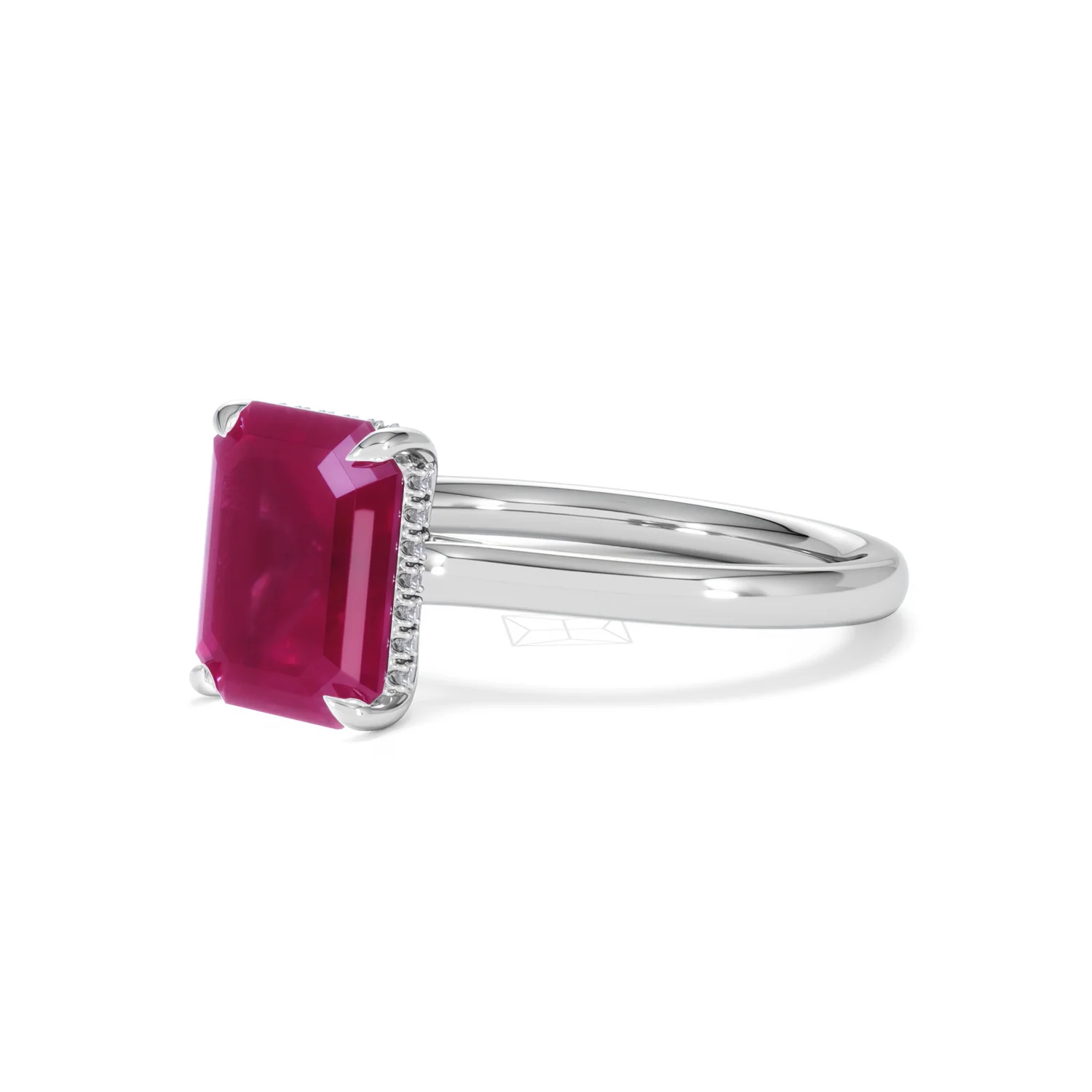 Amora Gem 2.50ct Emerald Cut Lab Ruby Hidden Halo Engagement Ring in 18K White Gold - Image 80