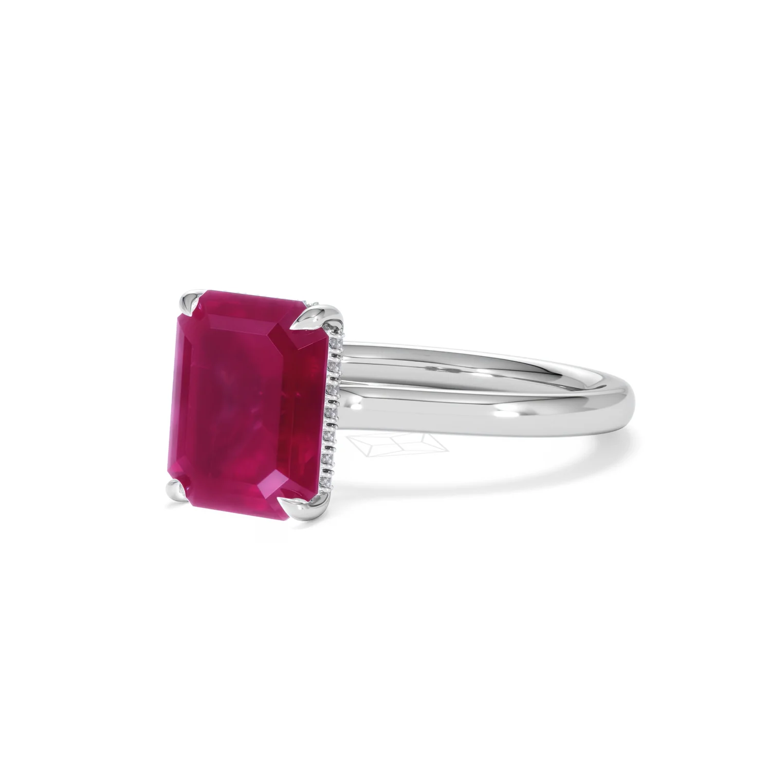 Amora Gem 2.50ct Emerald Cut Lab Ruby Hidden Halo Engagement Ring in 18K White Gold - Image 82