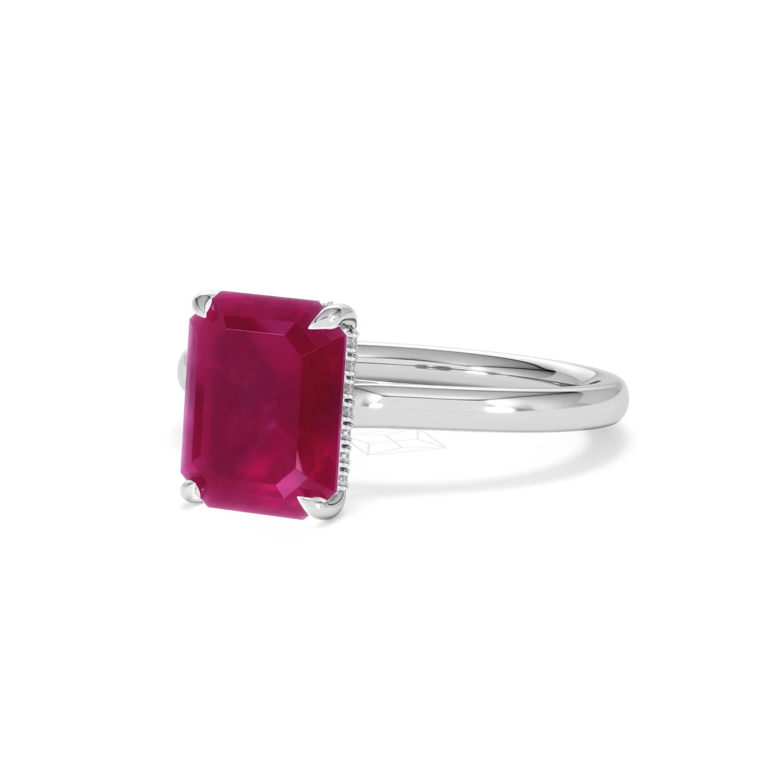 Amora Gem 2.50ct Emerald Cut Lab Ruby Hidden Halo Engagement Ring in 18K White Gold - Image 83