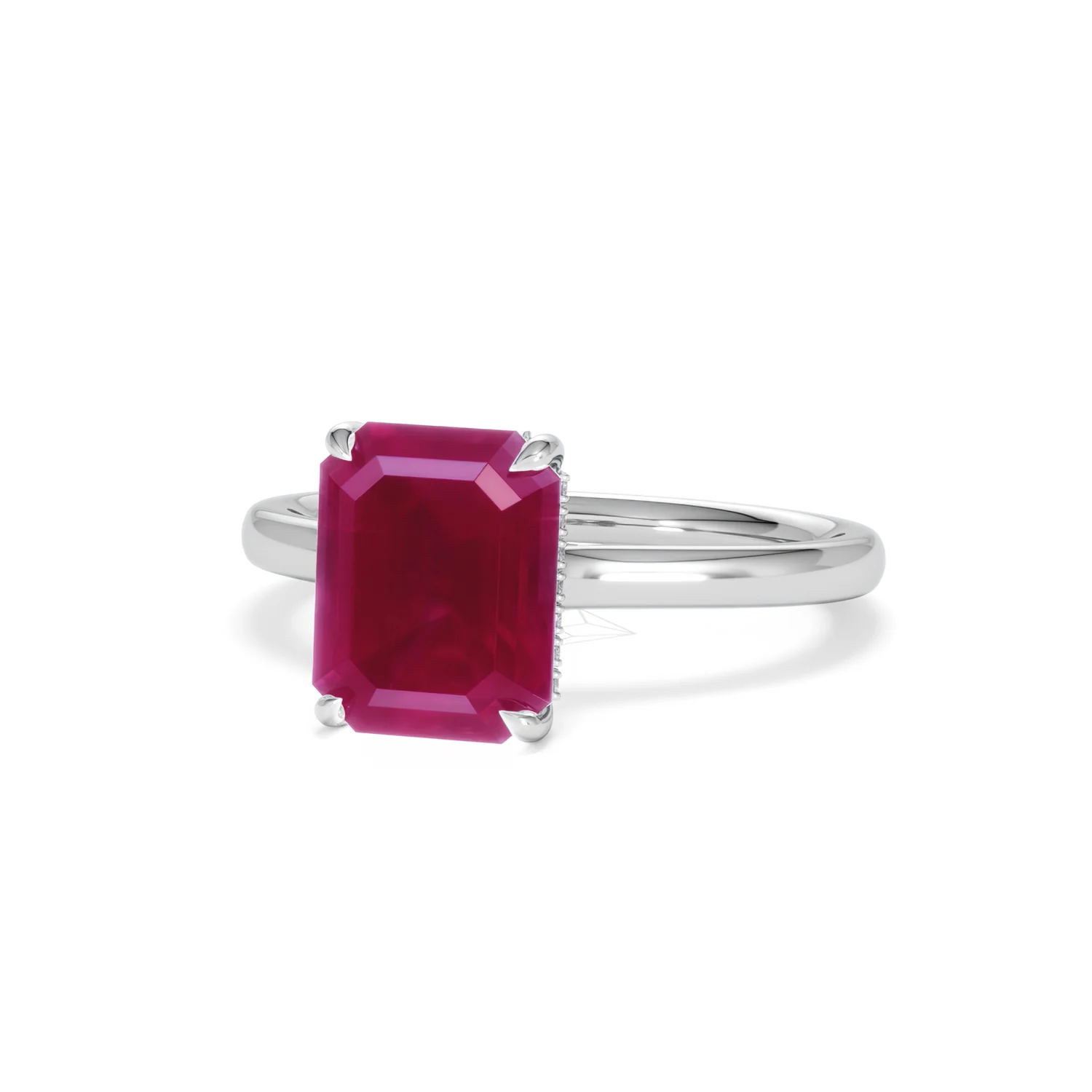 Amora Gem 2.50ct Emerald Cut Lab Ruby Hidden Halo Engagement Ring in 18K White Gold - Image 85