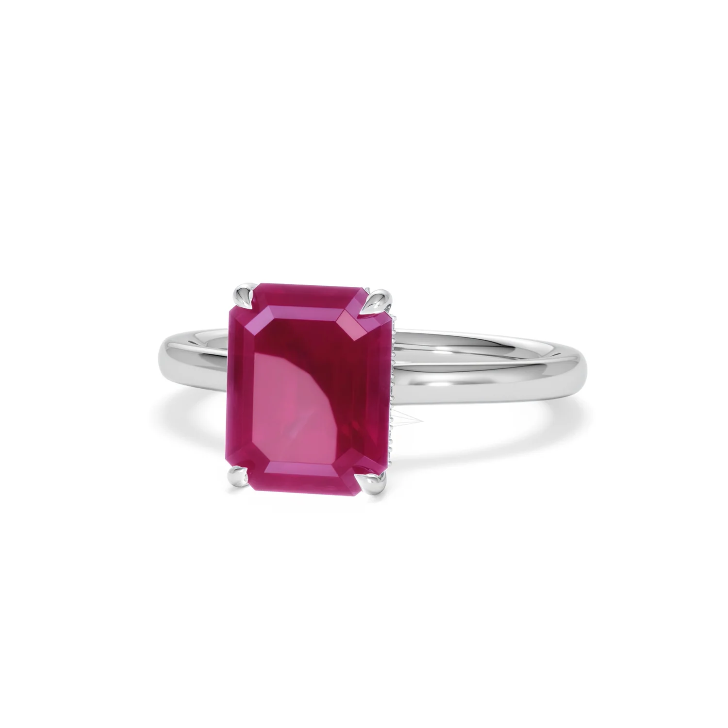 Amora Gem 2.50ct Emerald Cut Lab Ruby Hidden Halo Engagement Ring in 18K White Gold - Image 86
