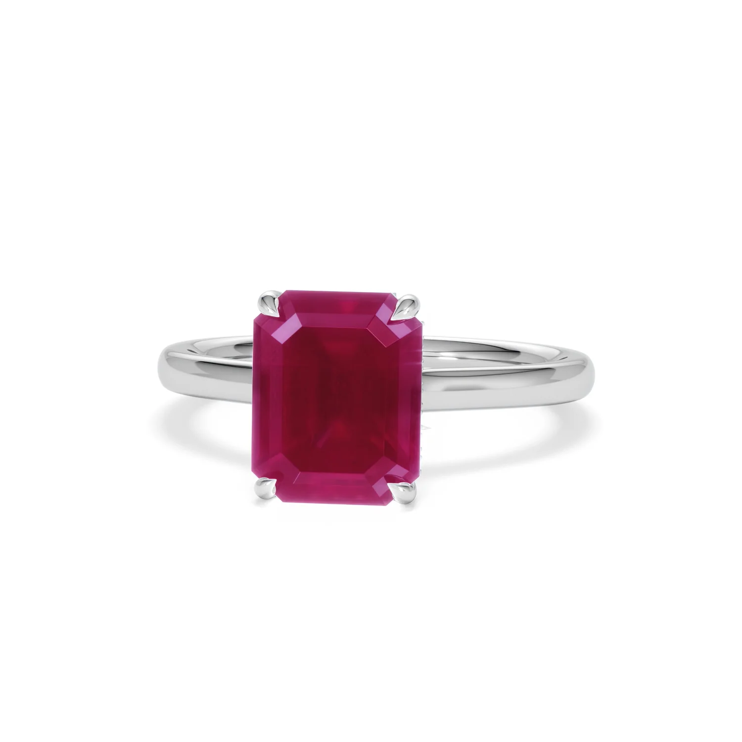 Amora Gem 2.50ct Emerald Cut Lab Ruby Hidden Halo Engagement Ring in 18K White Gold - Image 87