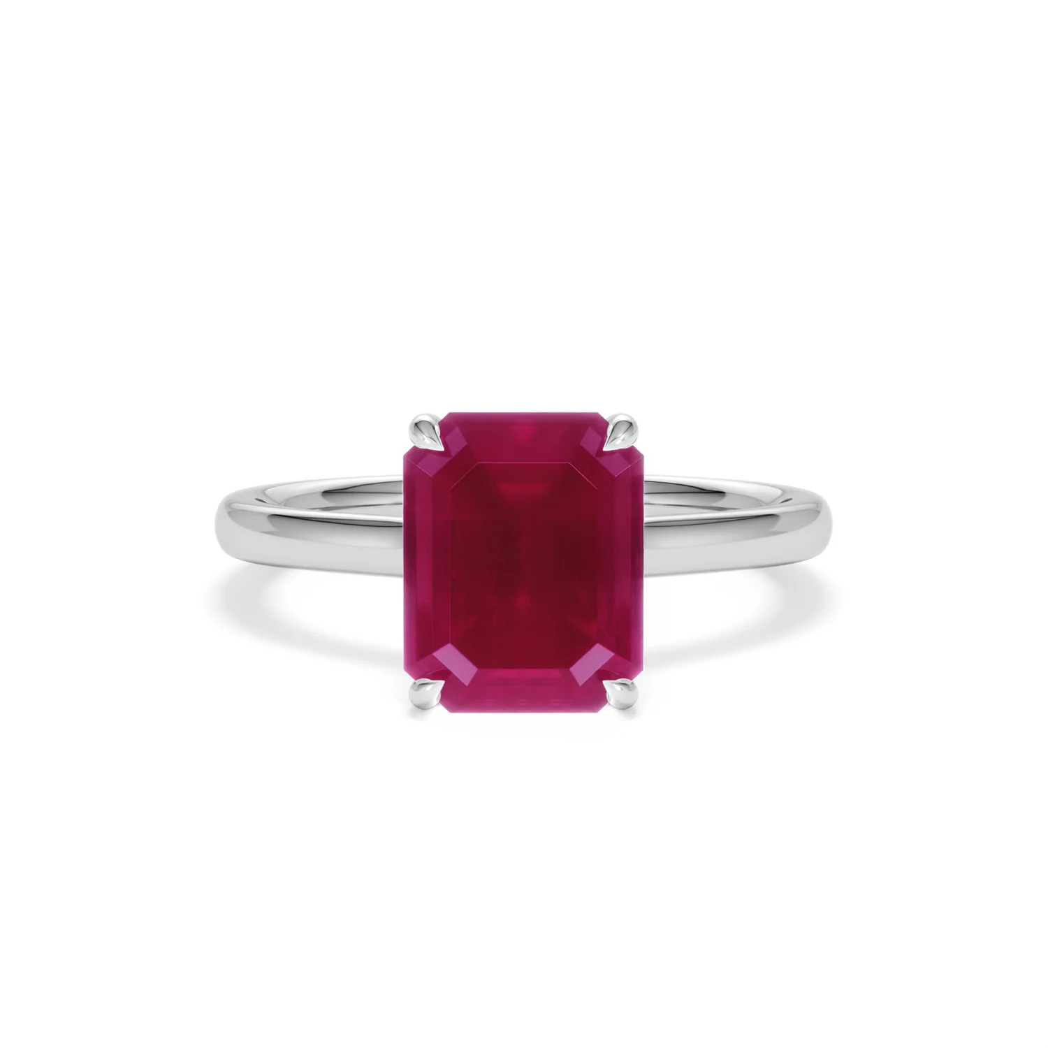 Amora Gem 2.50ct Emerald Cut Lab Ruby Hidden Halo Engagement Ring in 18K White Gold - Image 9