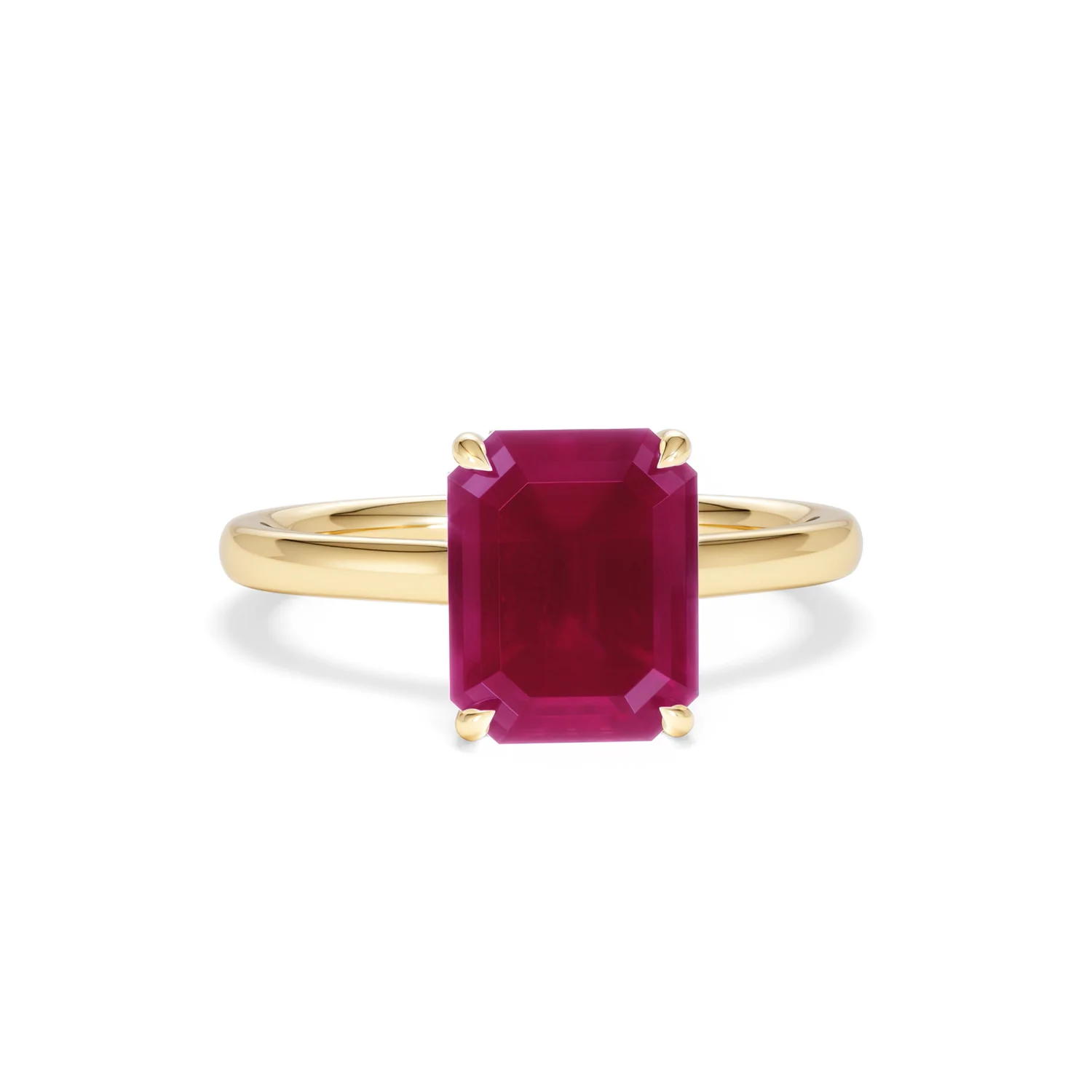 Amora Gem 2.50ct Emerald Cut Lab Ruby Hidden Halo Engagement Ring in 18K Yellow Gold - Image 10