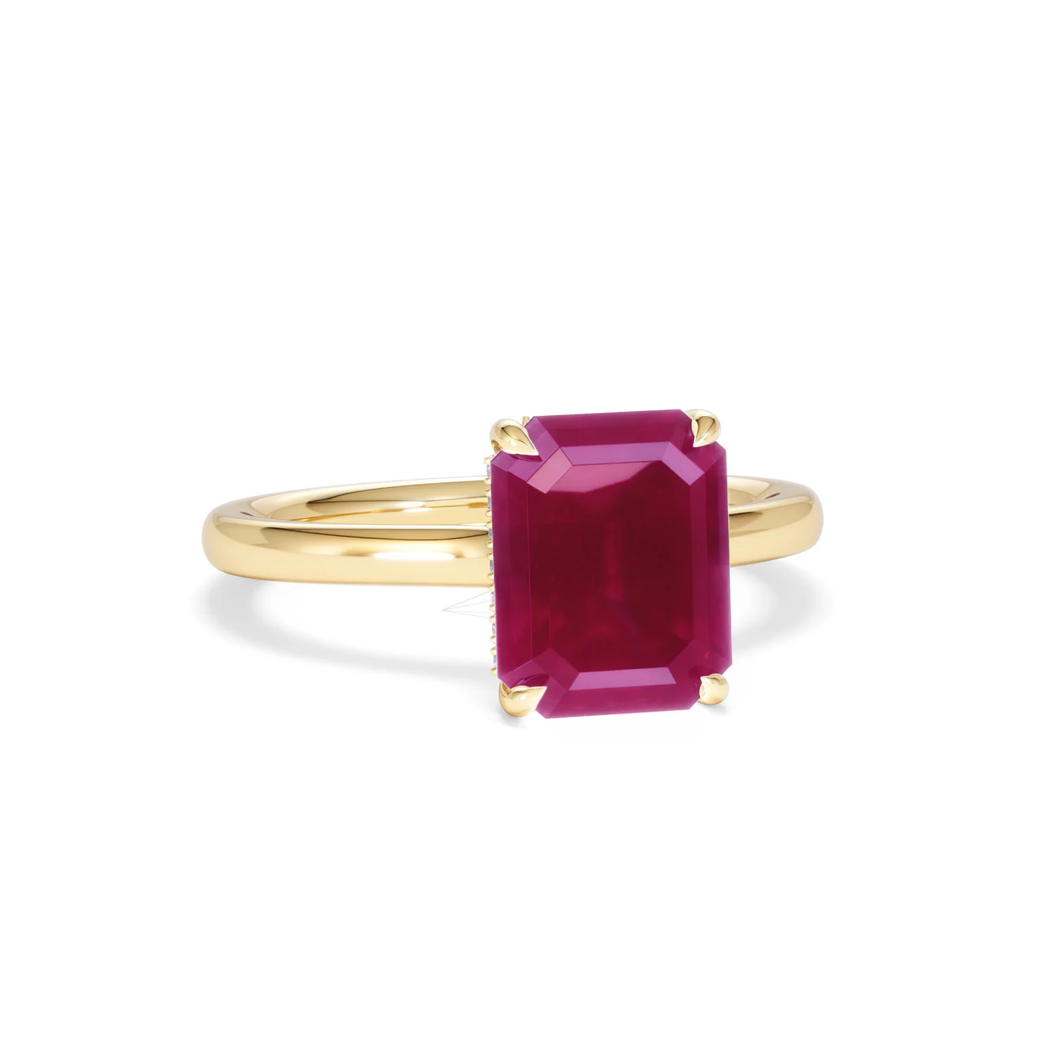 Amora Gem 2.50ct Emerald Cut Lab Ruby Hidden Halo Engagement Ring in 18K Yellow Gold - Image 12