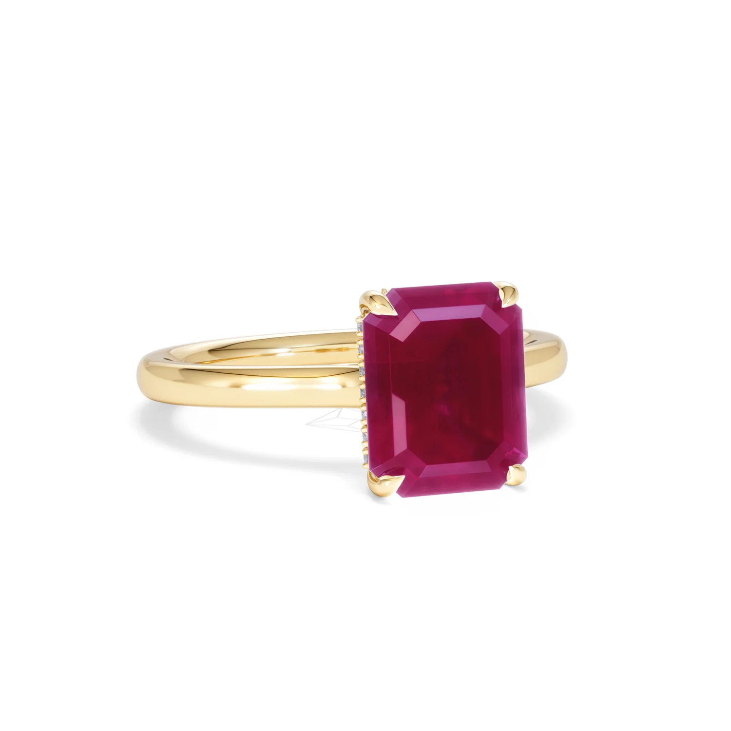 Amora Gem 2.50ct Emerald Cut Lab Ruby Hidden Halo Engagement Ring in 18K Yellow Gold - Image 13