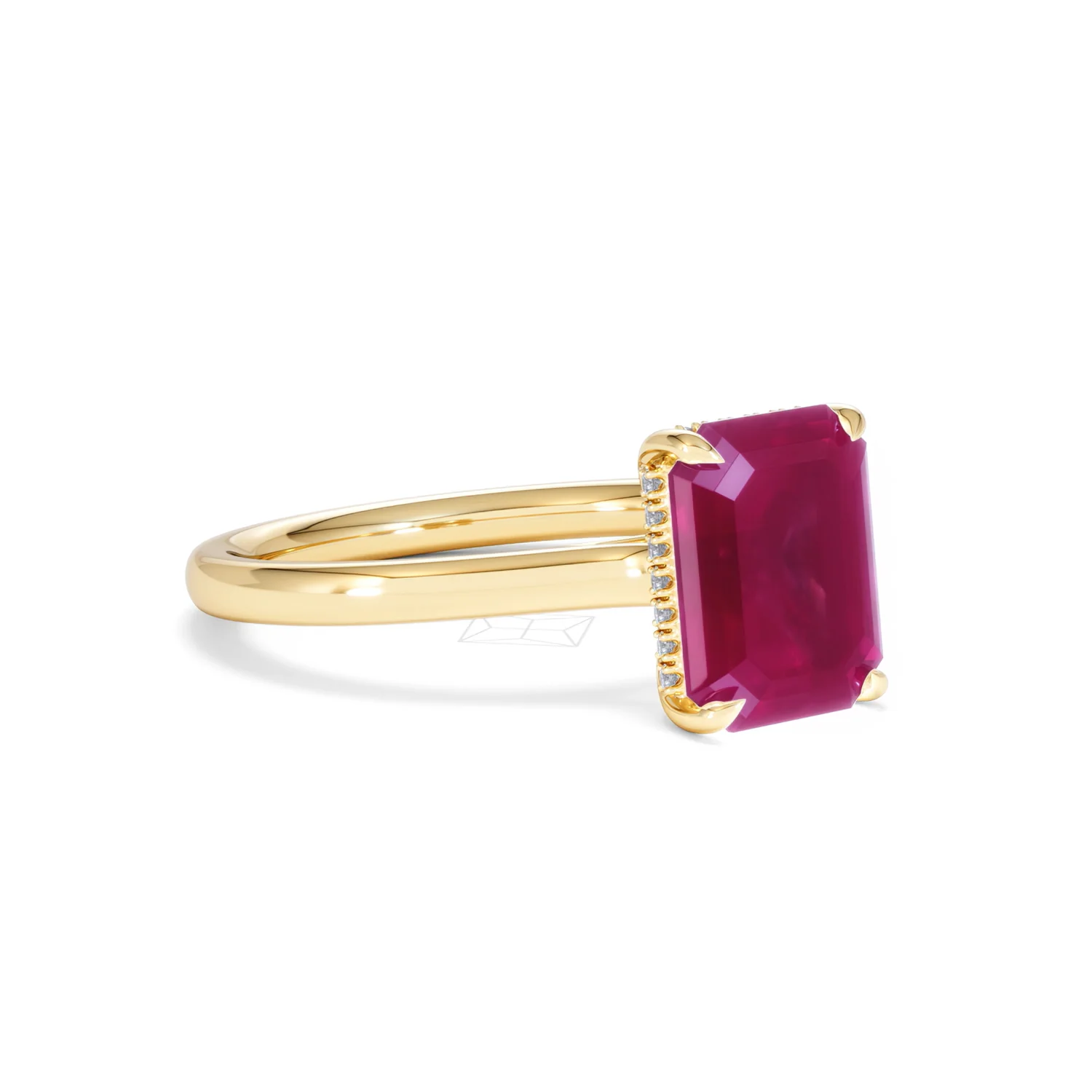 Amora Gem 2.50ct Emerald Cut Lab Ruby Hidden Halo Engagement Ring in 18K Yellow Gold - Image 17