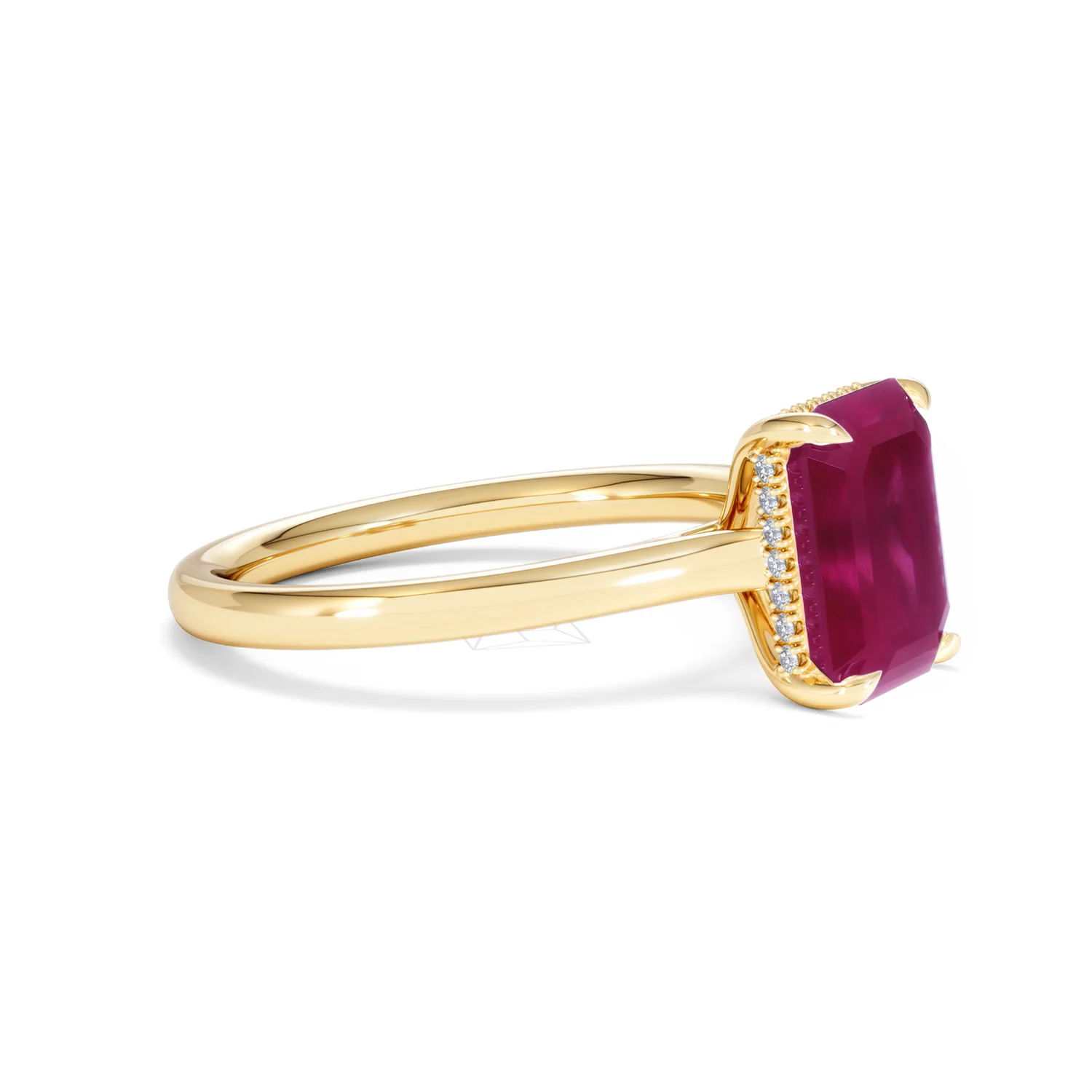 Amora Gem 2.50ct Emerald Cut Lab Ruby Hidden Halo Engagement Ring in 18K Yellow Gold - Image 22