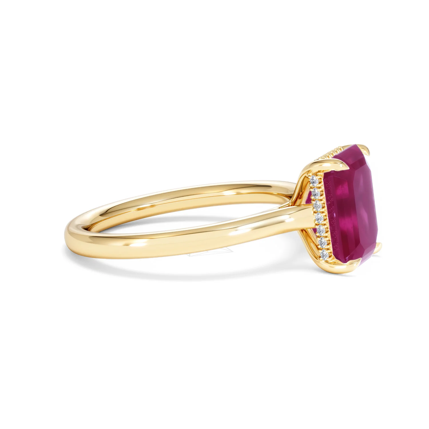 Amora Gem 2.50ct Emerald Cut Lab Ruby Hidden Halo Engagement Ring in 18K Yellow Gold - Image 24