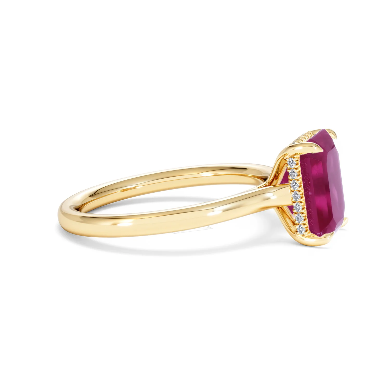 Amora Gem 2.50ct Emerald Cut Lab Ruby Hidden Halo Engagement Ring in 18K Yellow Gold - Image 25