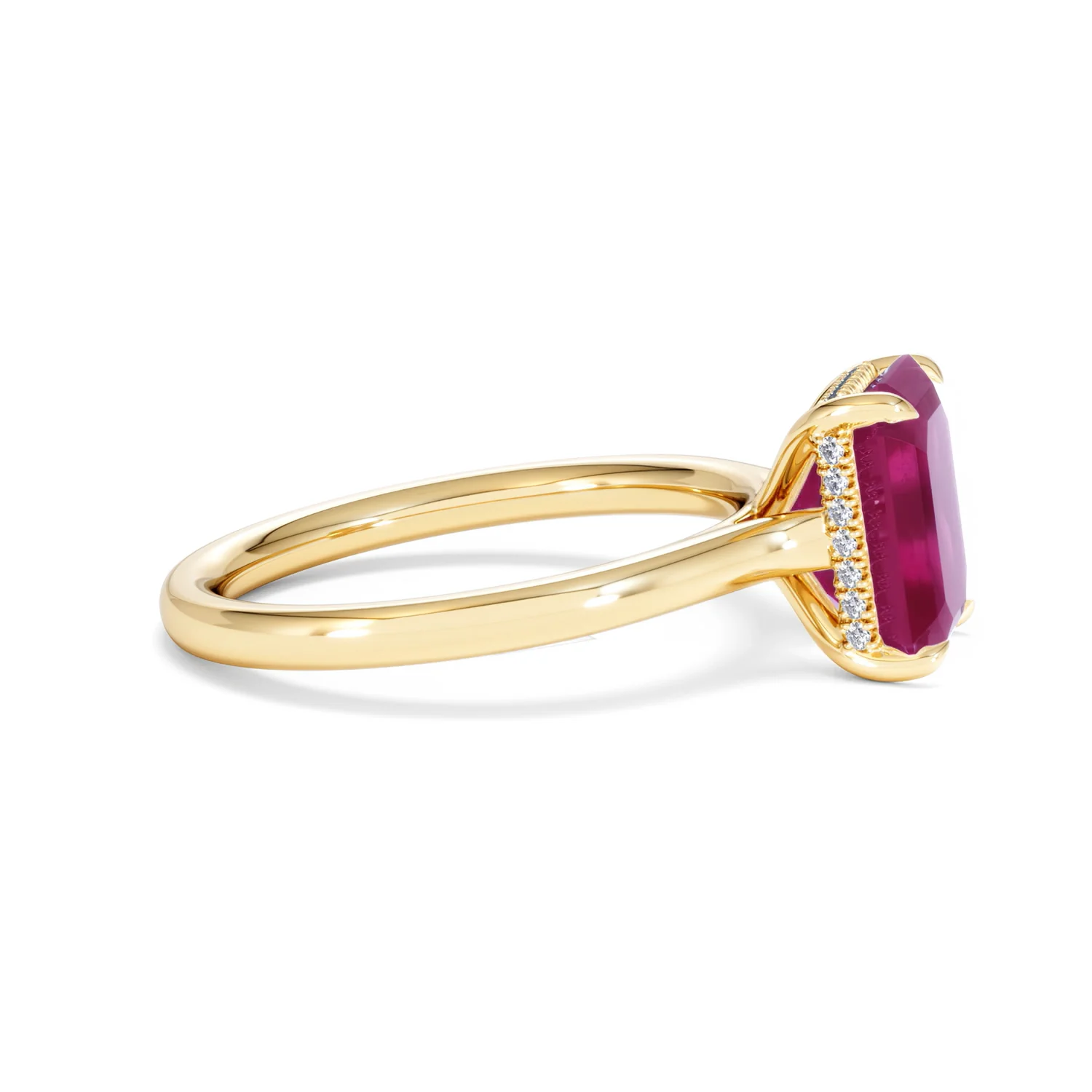 Amora Gem 2.50ct Emerald Cut Lab Ruby Hidden Halo Engagement Ring in 18K Yellow Gold - Image 26