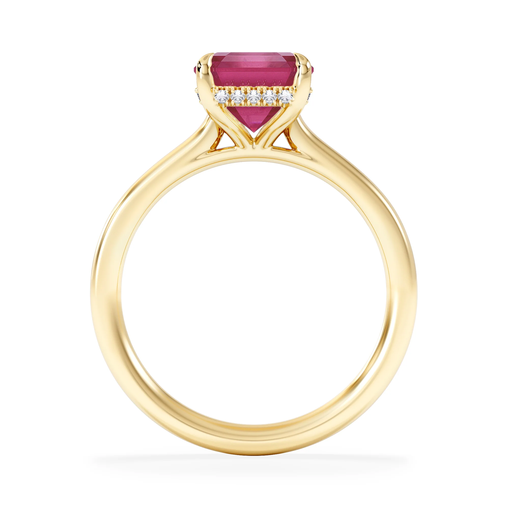 Amora Gem 2.50ct Emerald Cut Lab Ruby Hidden Halo Engagement Ring in 18K Yellow Gold - Image 3
