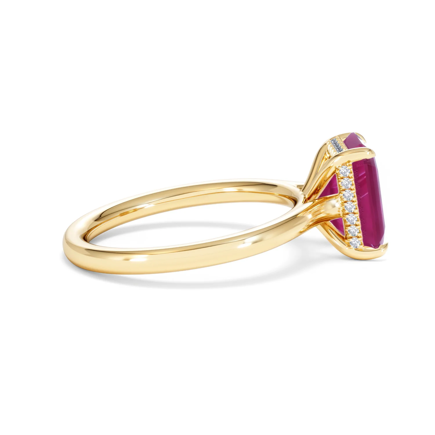 Amora Gem 2.50ct Emerald Cut Lab Ruby Hidden Halo Engagement Ring in 18K Yellow Gold - Image 30