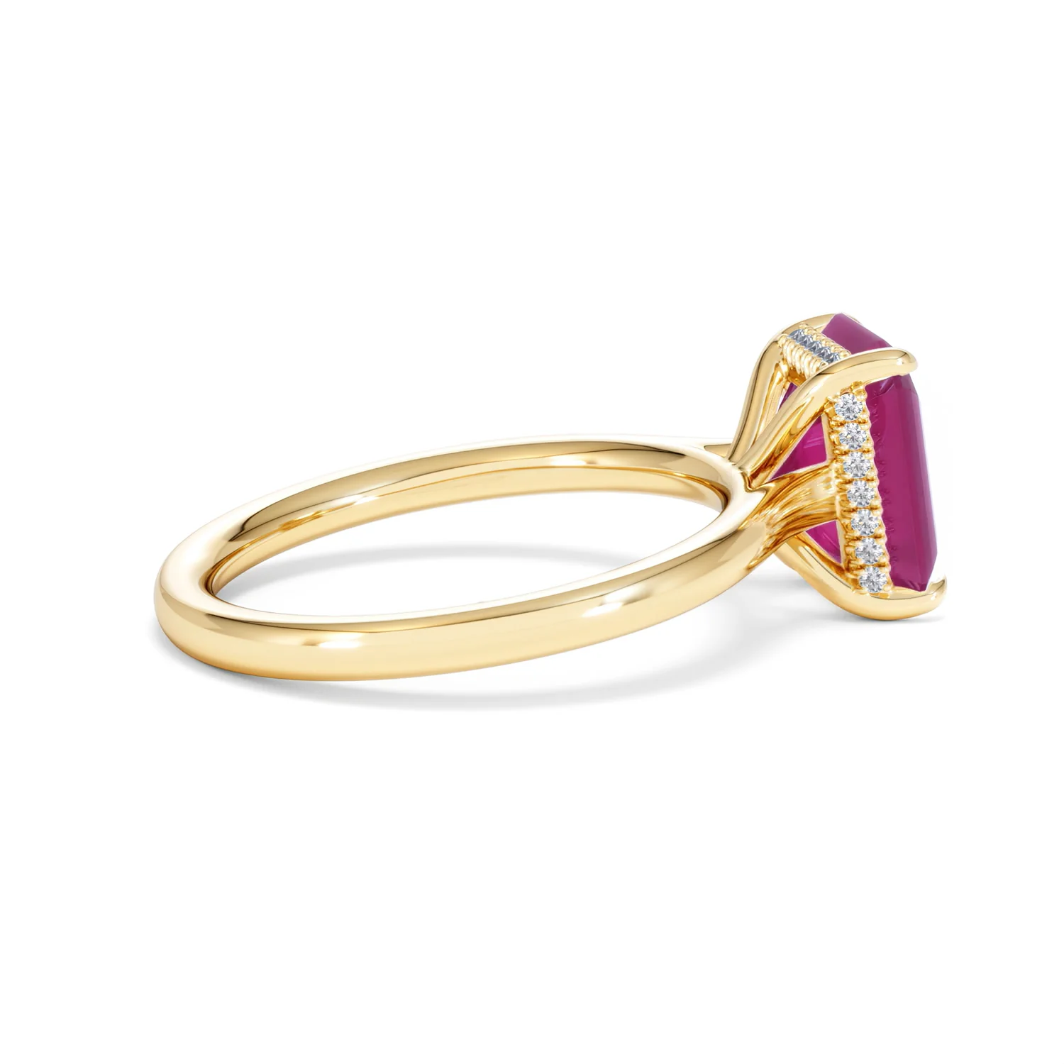 Amora Gem 2.50ct Emerald Cut Lab Ruby Hidden Halo Engagement Ring in 18K Yellow Gold - Image 32