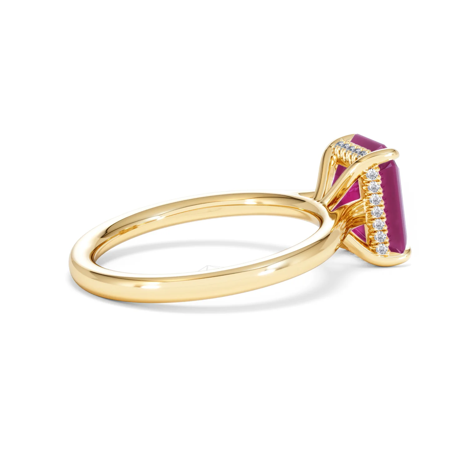 Amora Gem 2.50ct Emerald Cut Lab Ruby Hidden Halo Engagement Ring in 18K Yellow Gold - Image 34