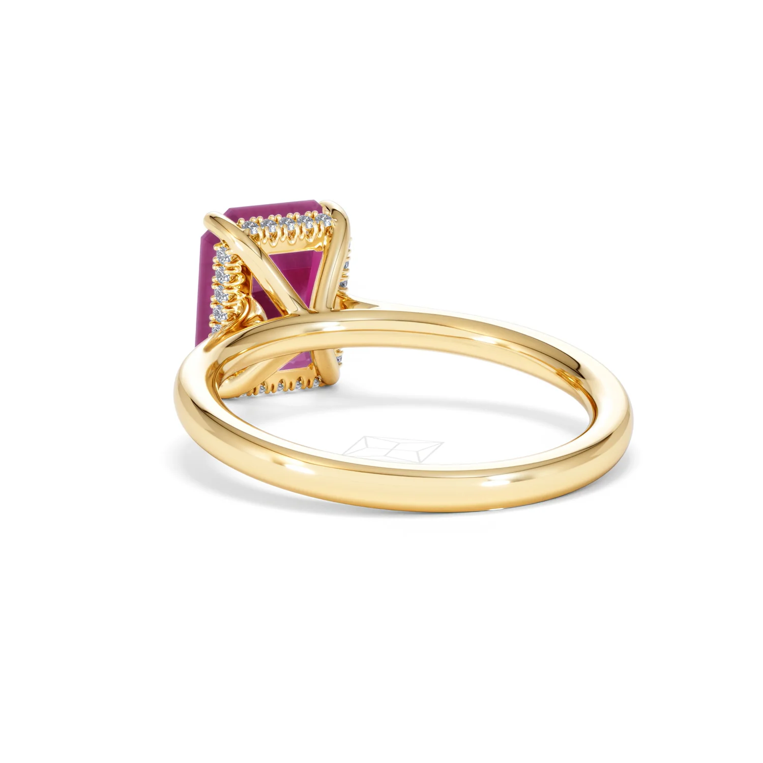 Amora Gem 2.50ct Emerald Cut Lab Ruby Hidden Halo Engagement Ring in 18K Yellow Gold - Image 55