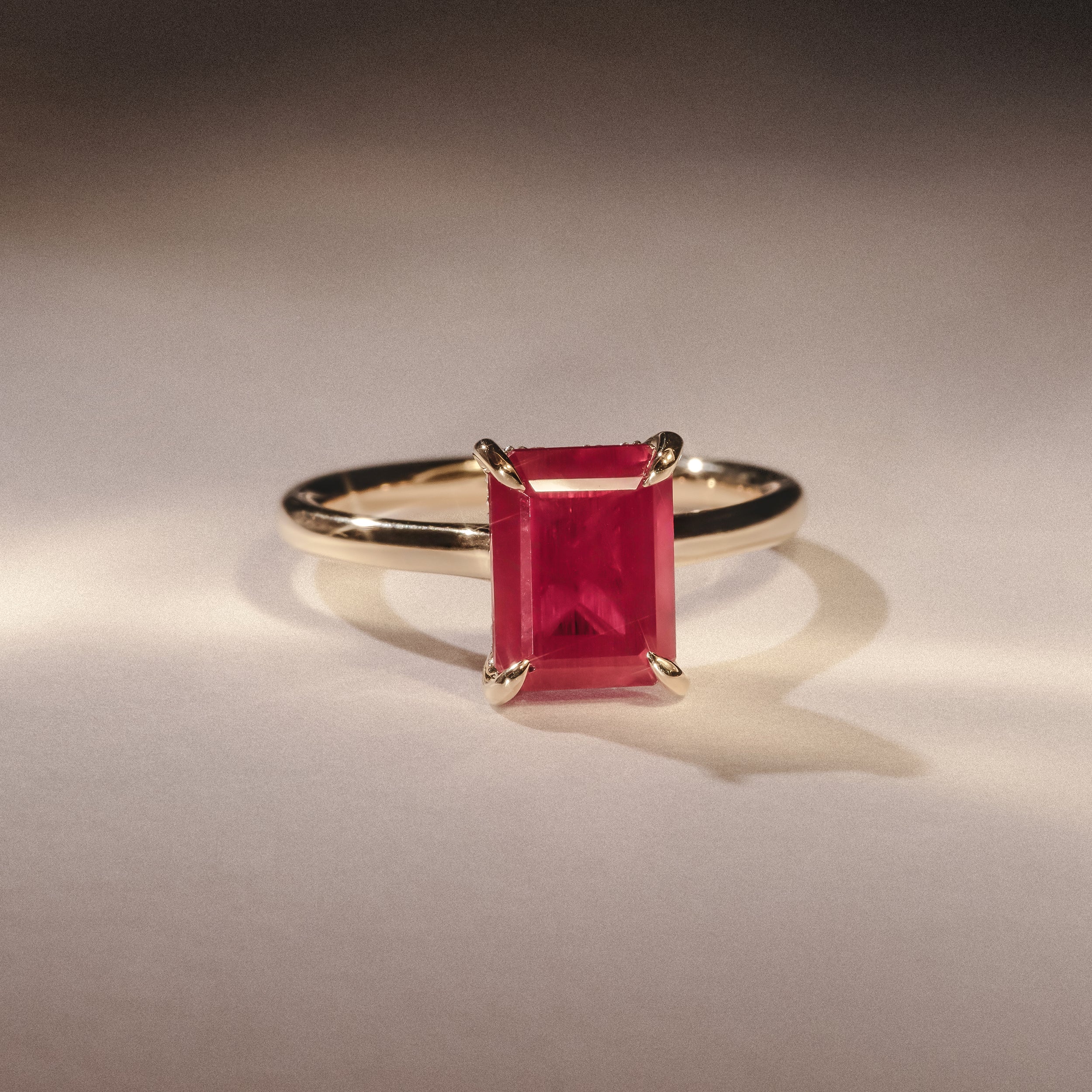 Amora Gem 2.50ct Emerald Cut Lab Ruby Hidden Halo Engagement Ring in 18K Yellow Gold - Image 6