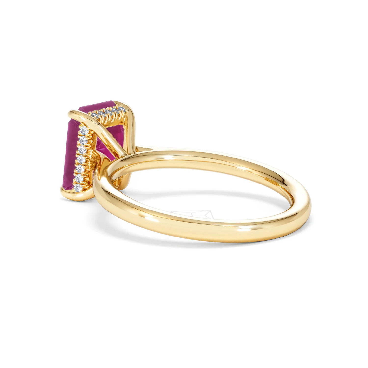 Amora Gem 2.50ct Emerald Cut Lab Ruby Hidden Halo Engagement Ring in 18K Yellow Gold - Image 60