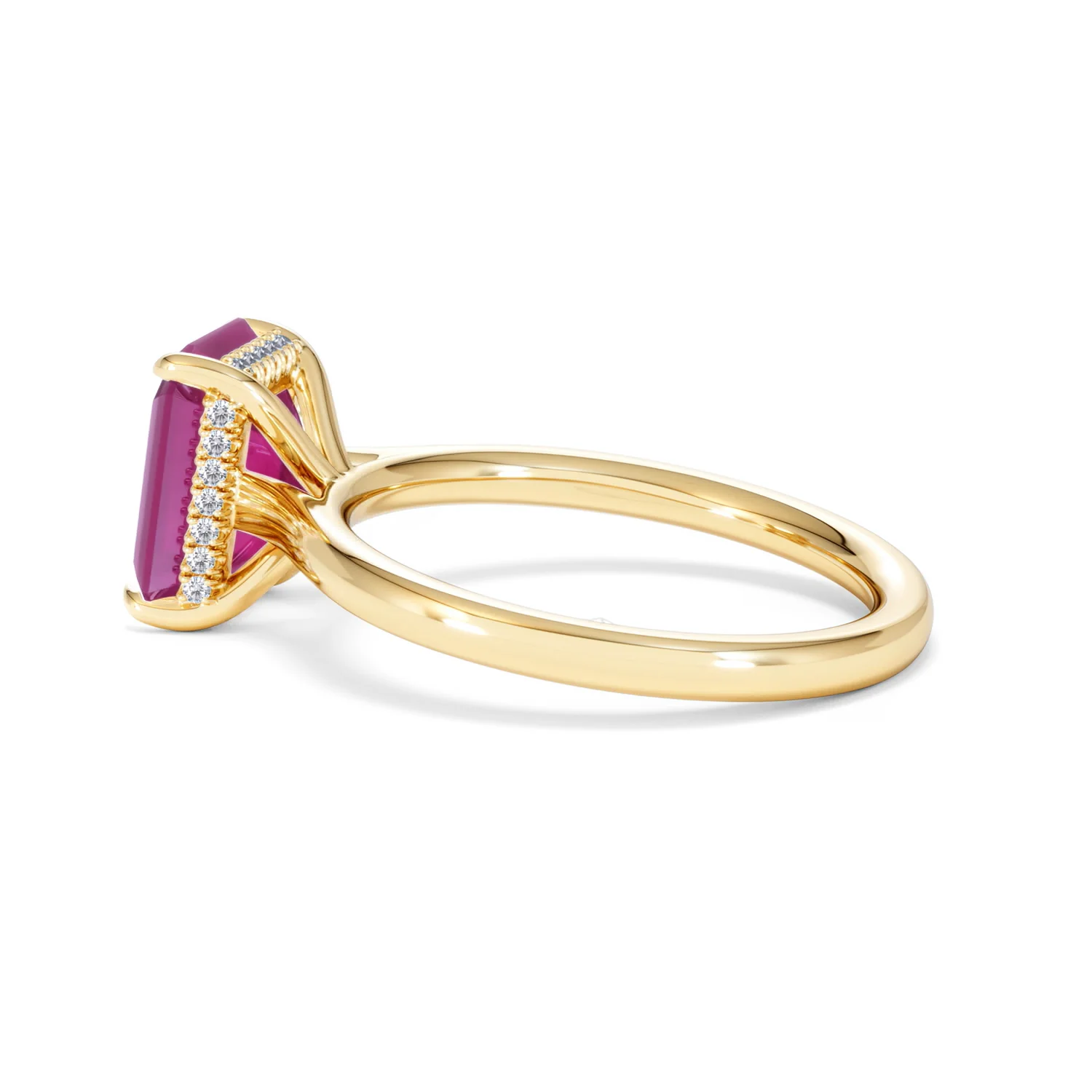 Amora Gem 2.50ct Emerald Cut Lab Ruby Hidden Halo Engagement Ring in 18K Yellow Gold - Image 65