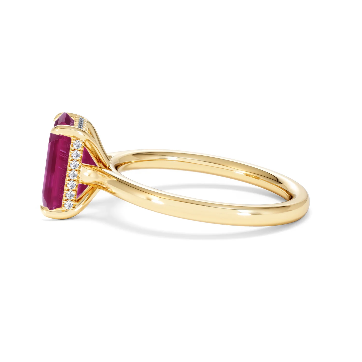 Amora Gem 2.50ct Emerald Cut Lab Ruby Hidden Halo Engagement Ring in 18K Yellow Gold - Image 69