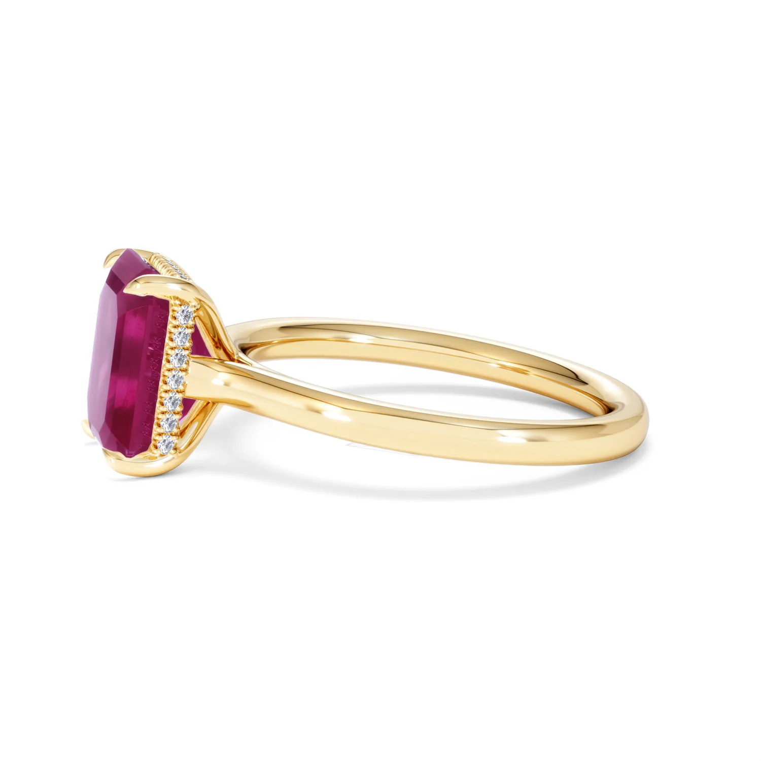 Amora Gem 2.50ct Emerald Cut Lab Ruby Hidden Halo Engagement Ring in 18K Yellow Gold - Image 72