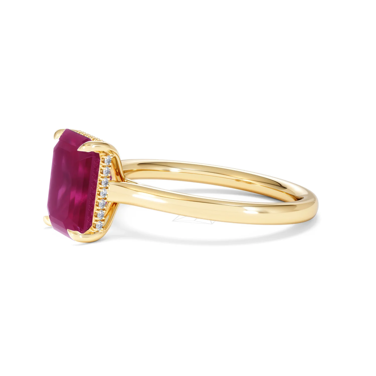 Amora Gem 2.50ct Emerald Cut Lab Ruby Hidden Halo Engagement Ring in 18K Yellow Gold - Image 75
