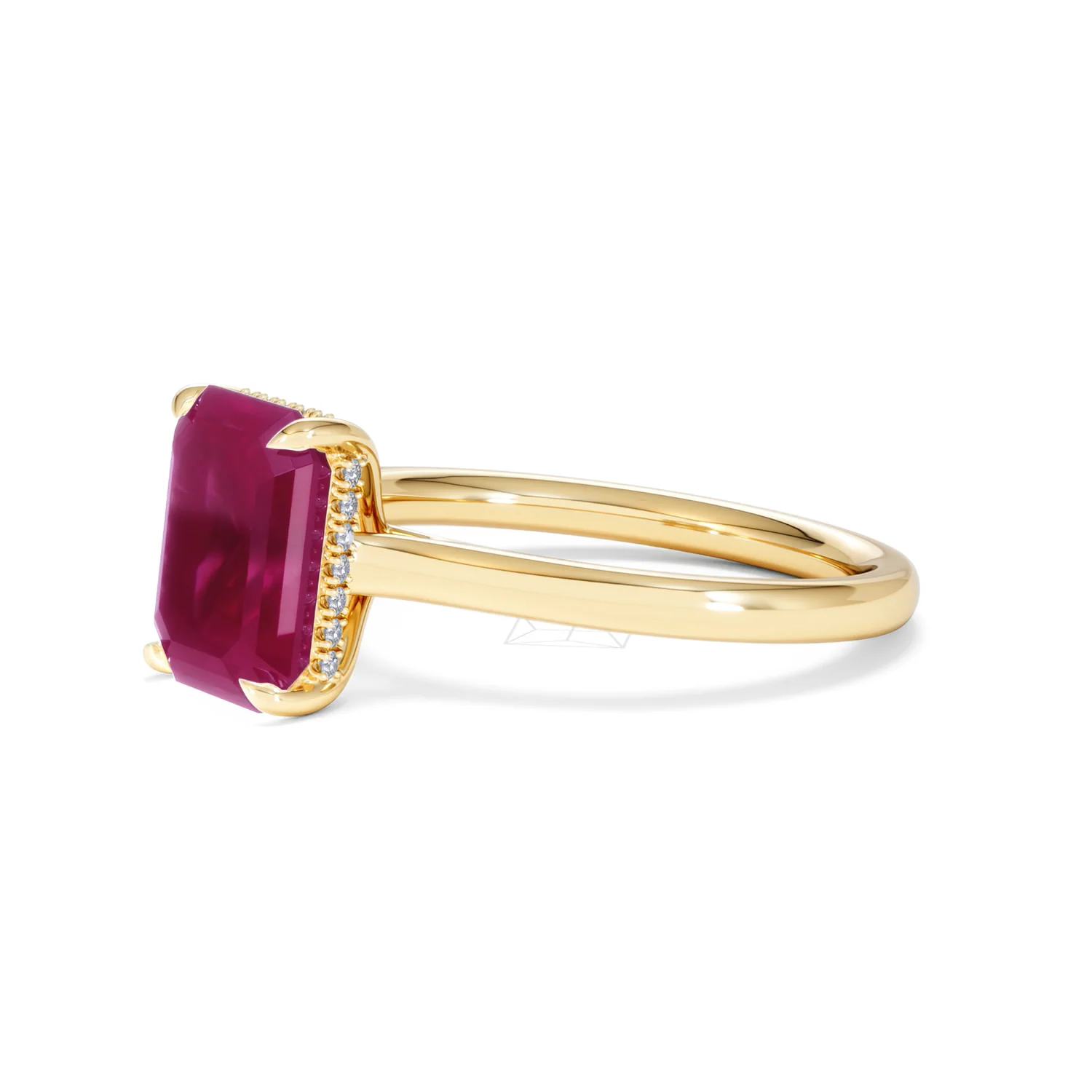 Amora Gem 2.50ct Emerald Cut Lab Ruby Hidden Halo Engagement Ring in 18K Yellow Gold - Image 77