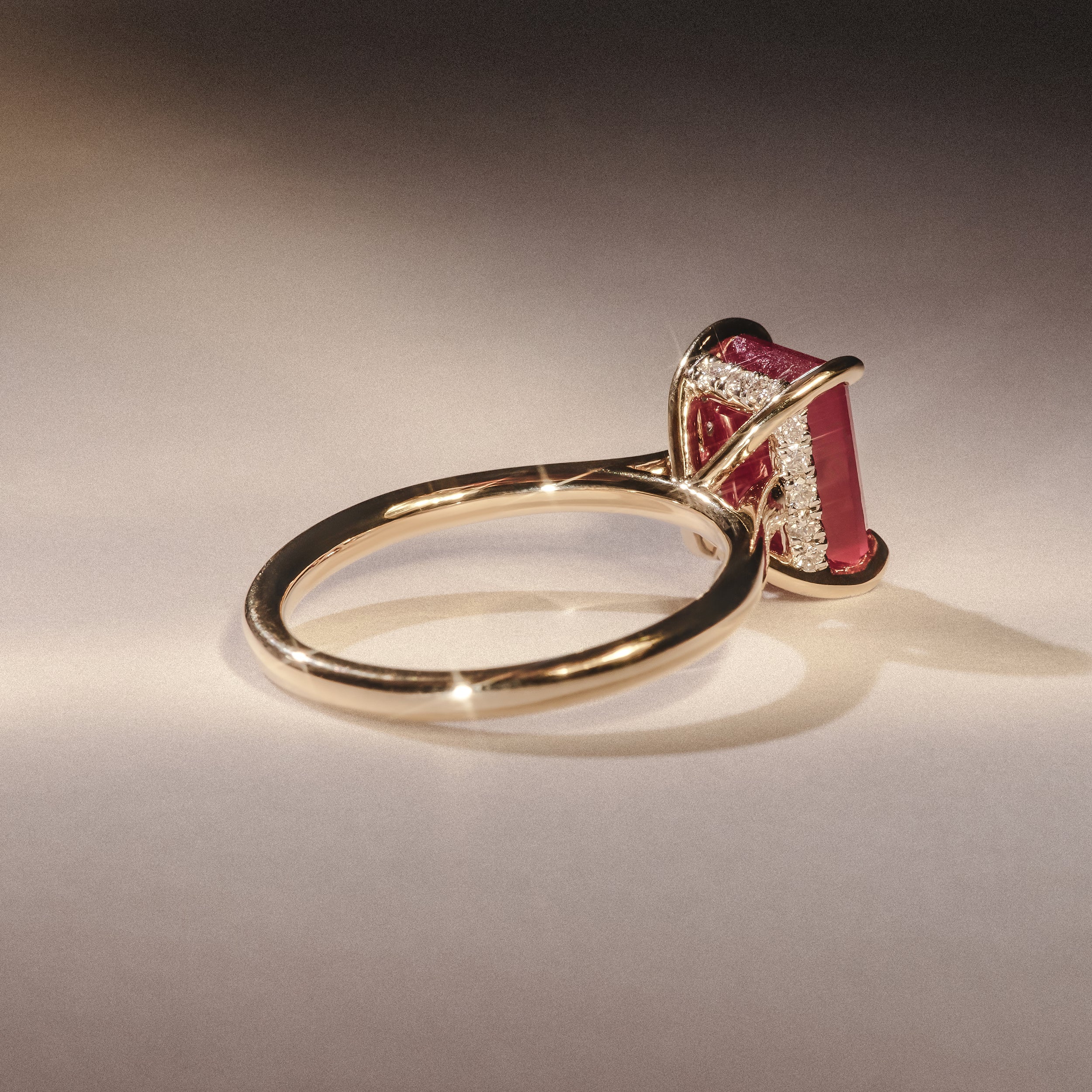 Amora Gem 2.50ct Emerald Cut Lab Ruby Hidden Halo Engagement Ring in 18K Yellow Gold - Image 8
