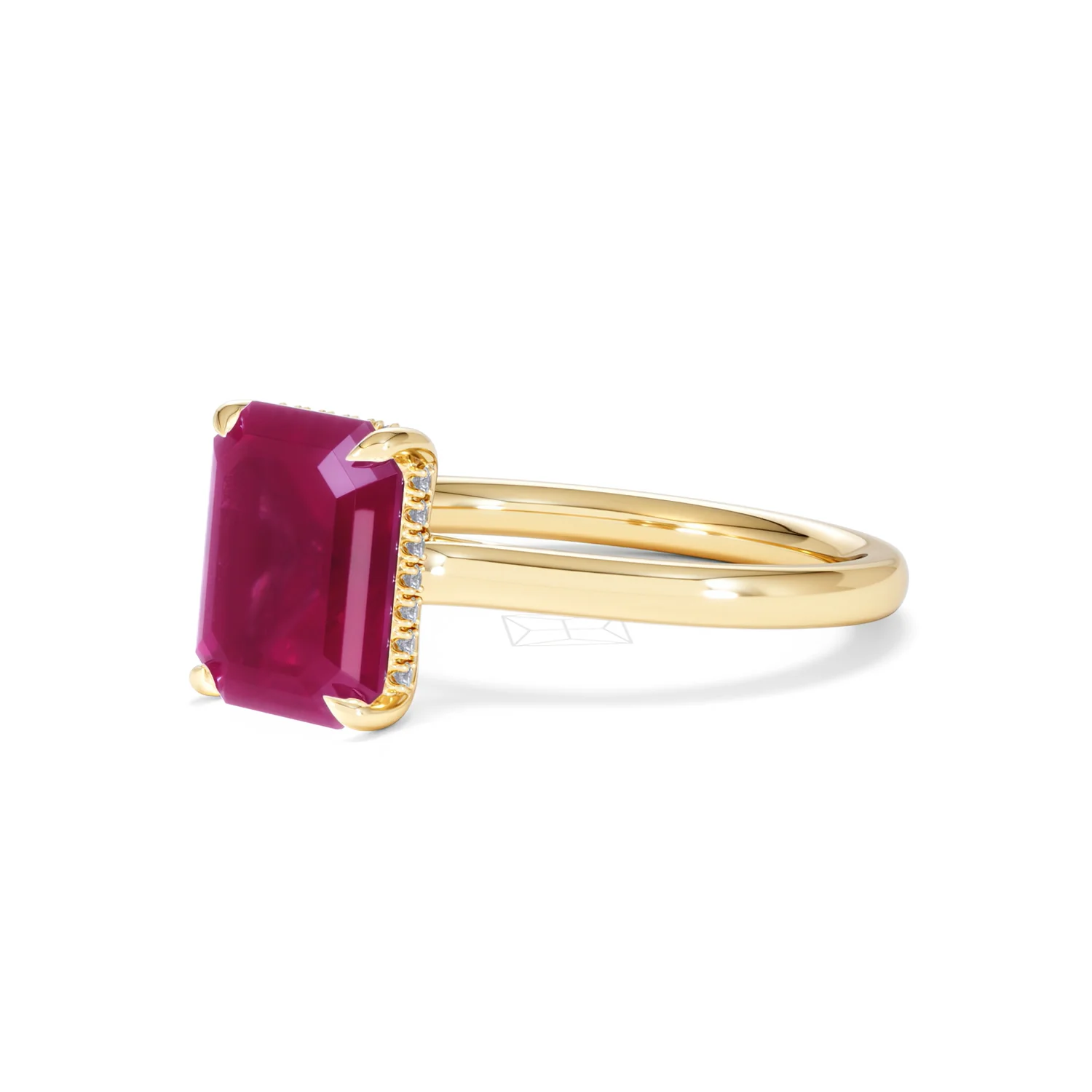 Amora Gem 2.50ct Emerald Cut Lab Ruby Hidden Halo Engagement Ring in 18K Yellow Gold - Image 80