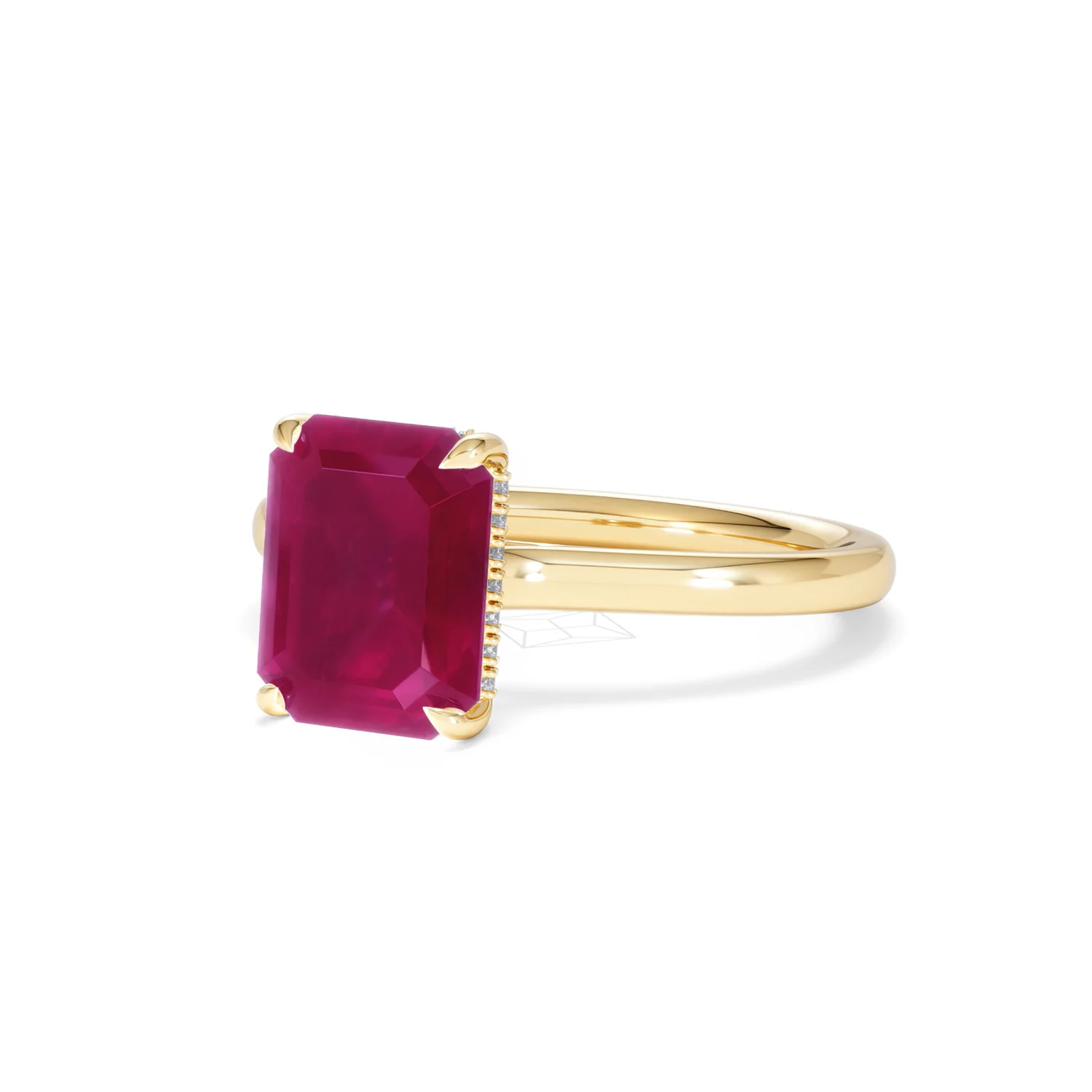 Amora Gem 2.50ct Emerald Cut Lab Ruby Hidden Halo Engagement Ring in 18K Yellow Gold - Image 83