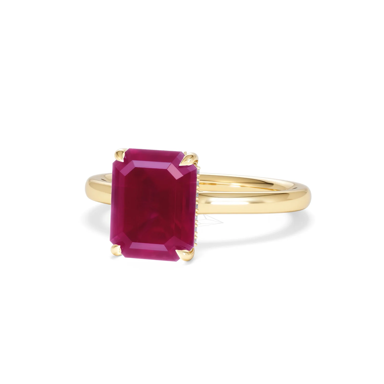 Amora Gem 2.50ct Emerald Cut Lab Ruby Hidden Halo Engagement Ring in 18K Yellow Gold - Image 85