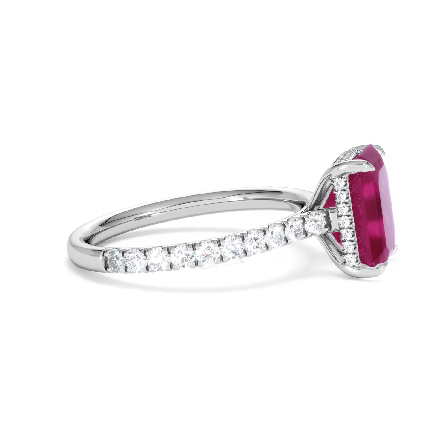 Amora Gem 2.50ct Emerald Cut Lab Ruby Hidden Halo Engagement Ring with Side Stones in 18K White Gold - Image 26