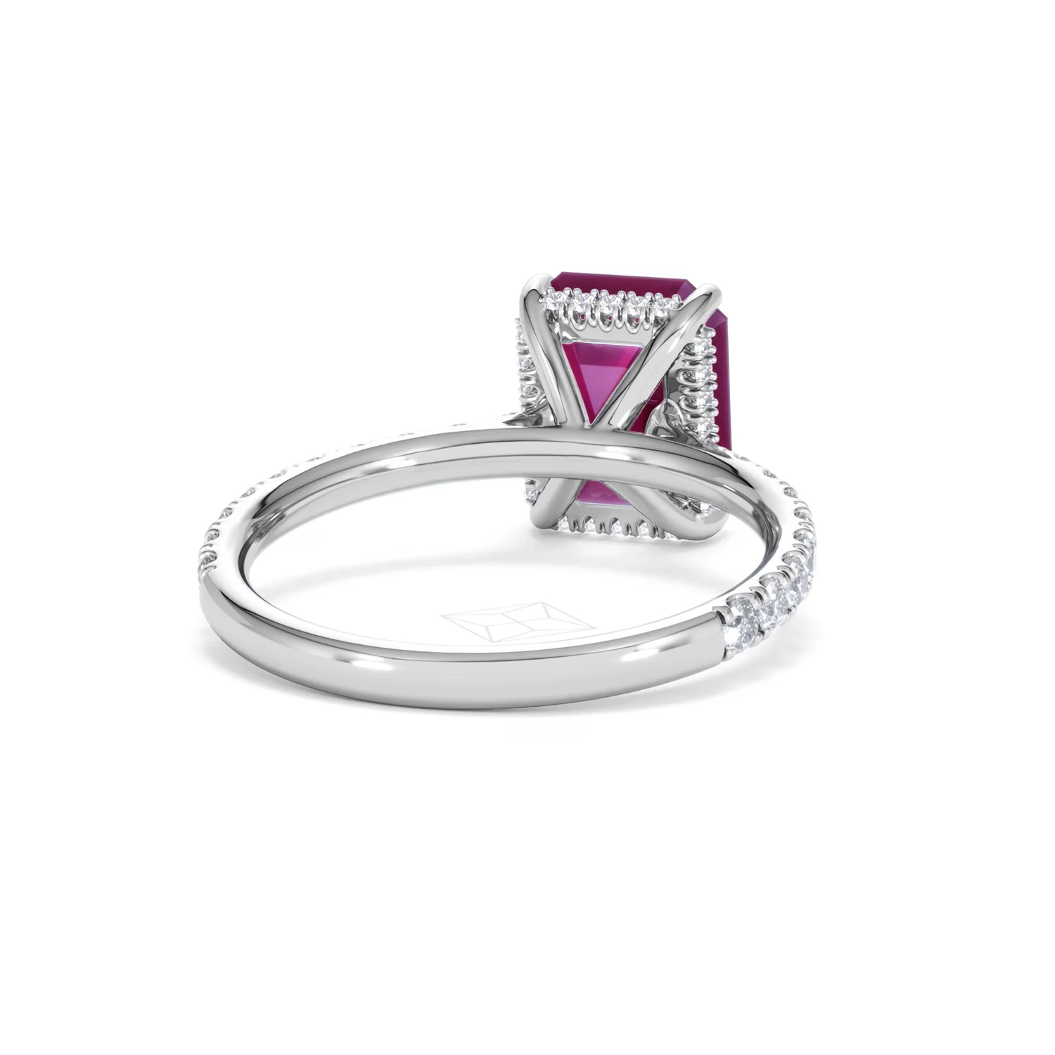 Amora Gem 2.50ct Emerald Cut Lab Ruby Hidden Halo Engagement Ring with Side Stones in 18K White Gold - Image 45