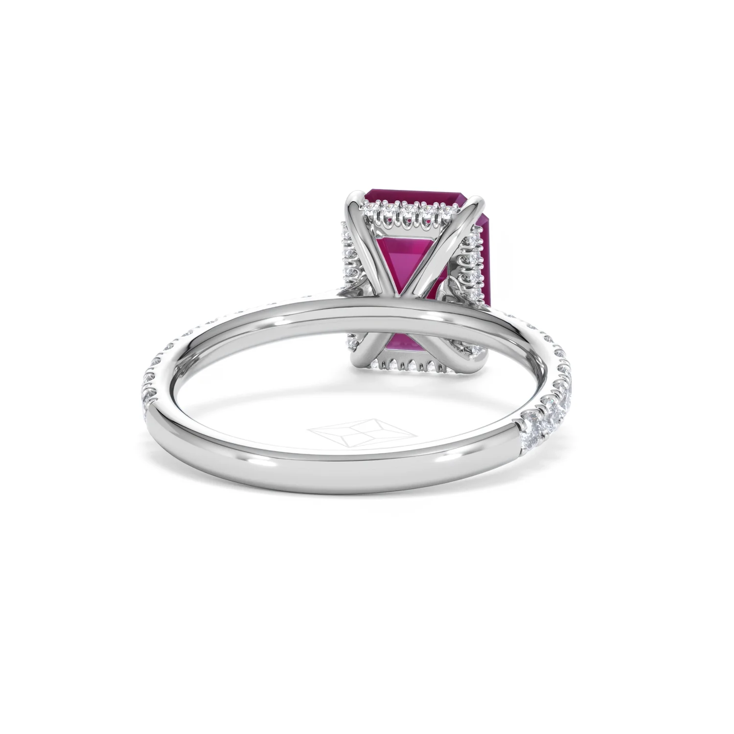 Amora Gem 2.50ct Emerald Cut Lab Ruby Hidden Halo Engagement Ring with Side Stones in 18K White Gold - Image 46