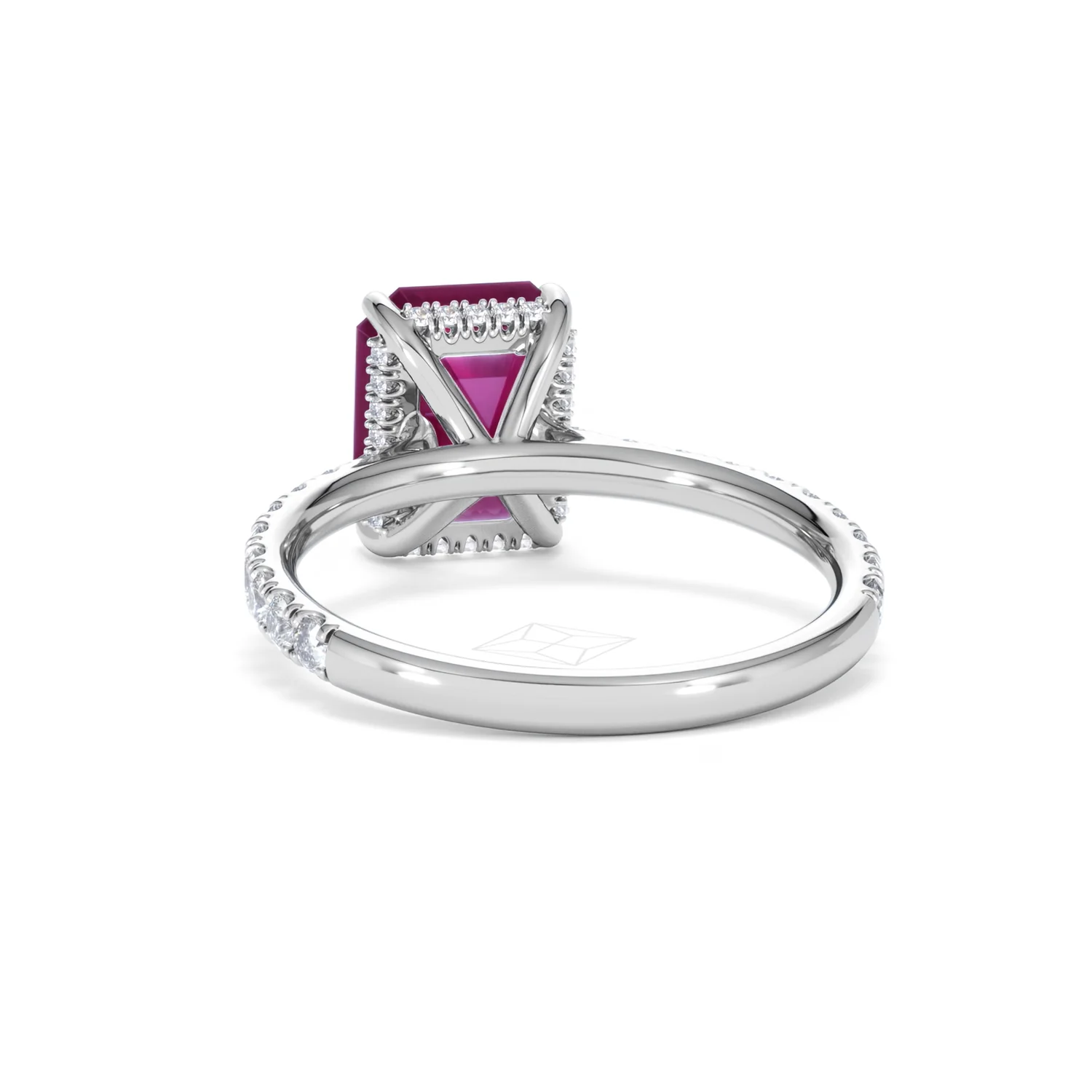 Amora Gem 2.50ct Emerald Cut Lab Ruby Hidden Halo Engagement Ring with Side Stones in 18K White Gold - Image 52