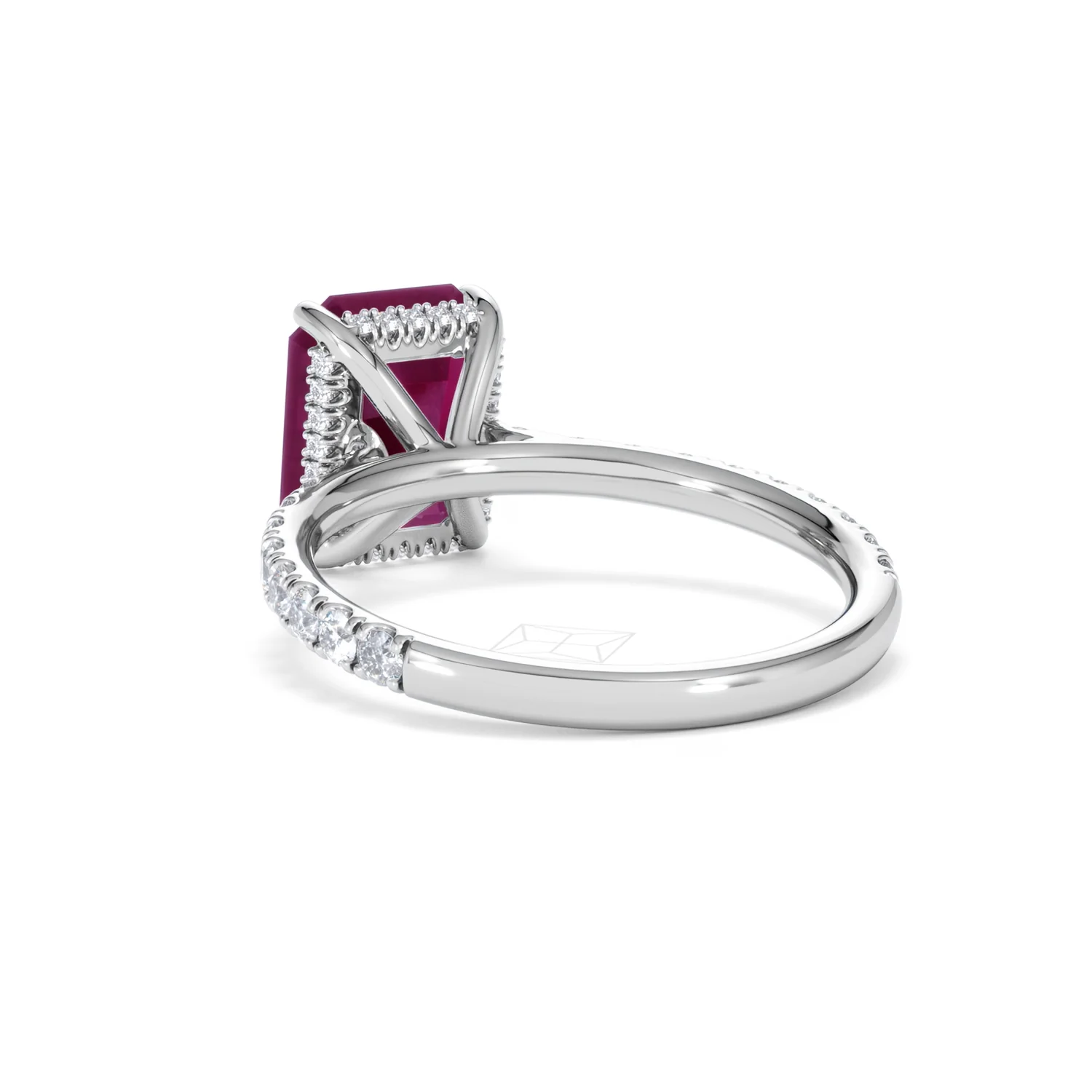 Amora Gem 2.50ct Emerald Cut Lab Ruby Hidden Halo Engagement Ring with Side Stones in 18K White Gold - Image 55
