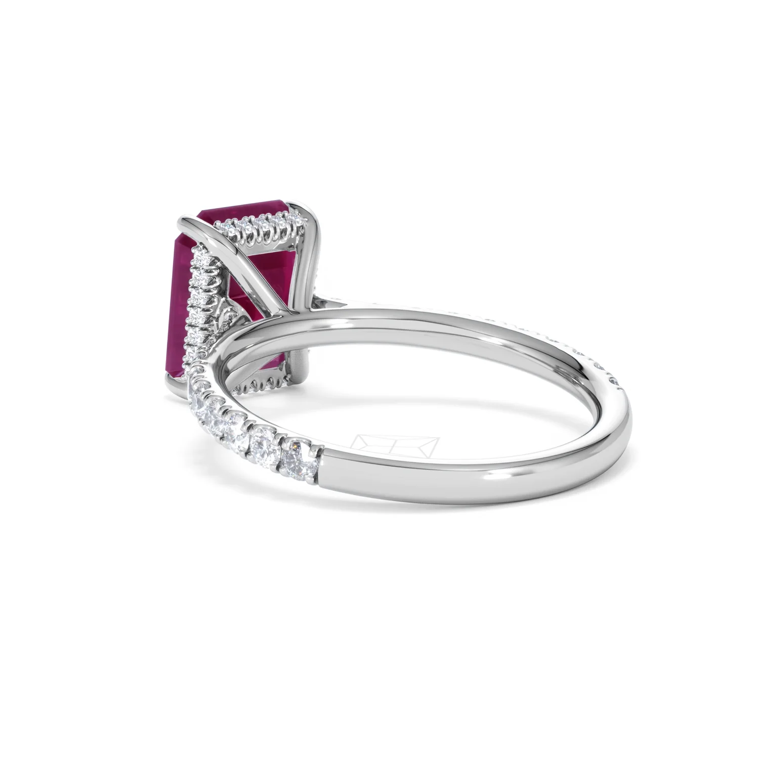 Amora Gem 2.50ct Emerald Cut Lab Ruby Hidden Halo Engagement Ring with Side Stones in 18K White Gold - Image 57