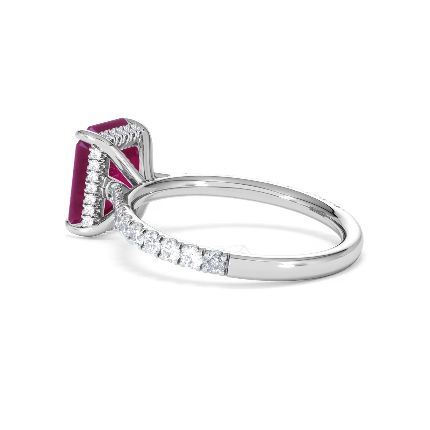 Amora Gem 2.50ct Emerald Cut Lab Ruby Hidden Halo Engagement Ring with Side Stones in 18K White Gold - Image 61