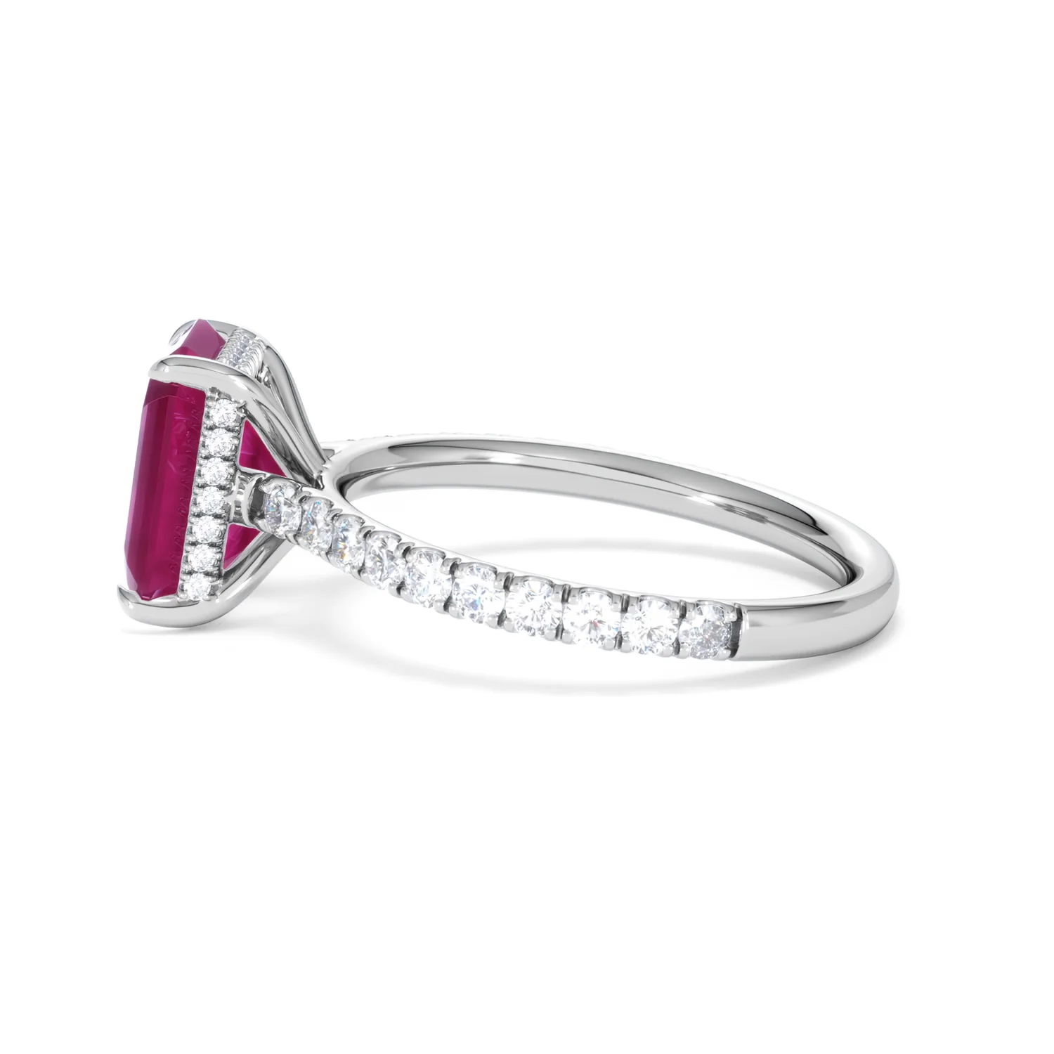 Amora Gem 2.50ct Emerald Cut Lab Ruby Hidden Halo Engagement Ring with Side Stones in 18K White Gold - Image 68