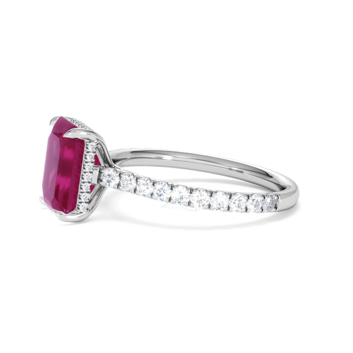 Amora Gem 2.50ct Emerald Cut Lab Ruby Hidden Halo Engagement Ring with Side Stones in 18K White Gold - Image 73