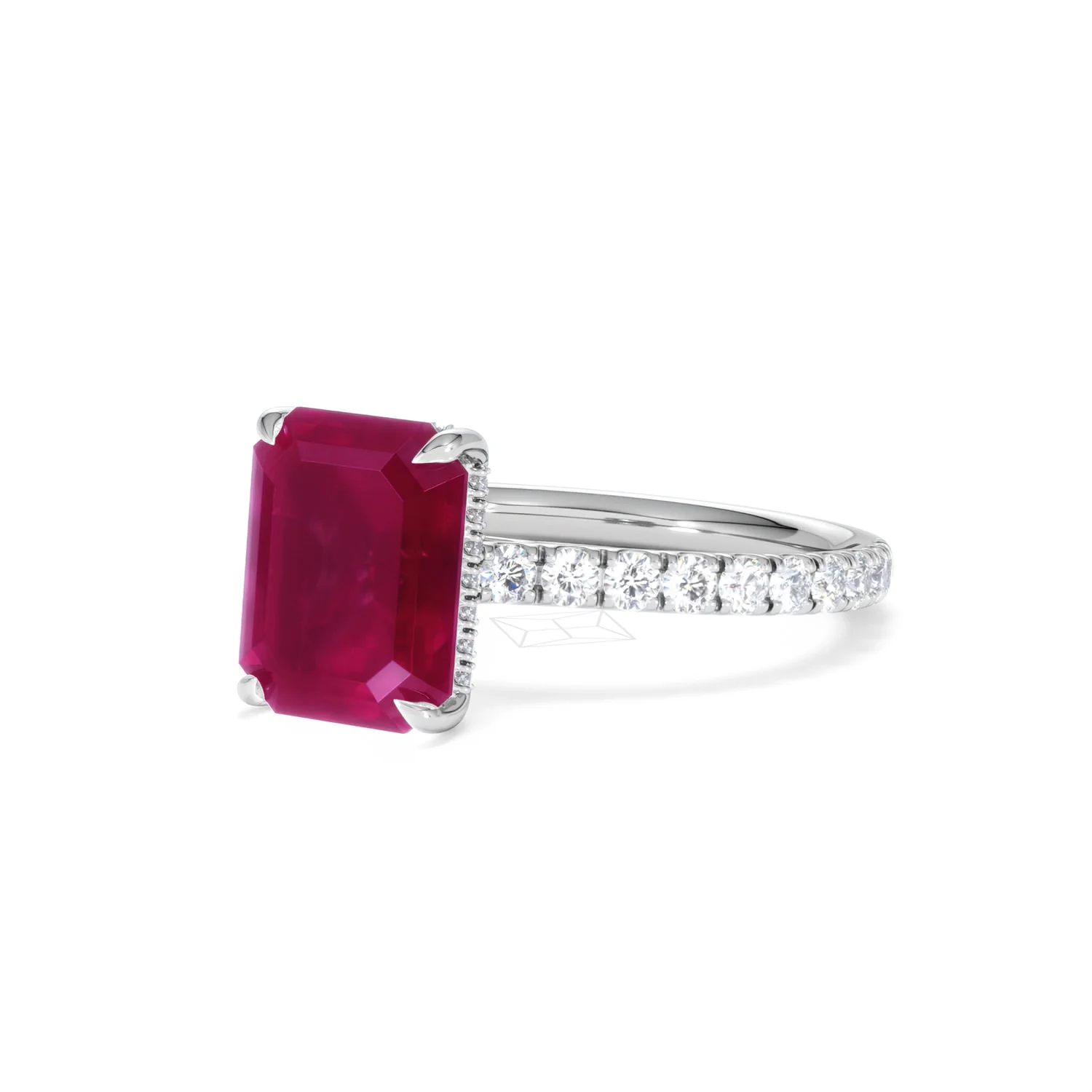 Amora Gem 2.50ct Emerald Cut Lab Ruby Hidden Halo Engagement Ring with Side Stones in 18K White Gold - Image 82