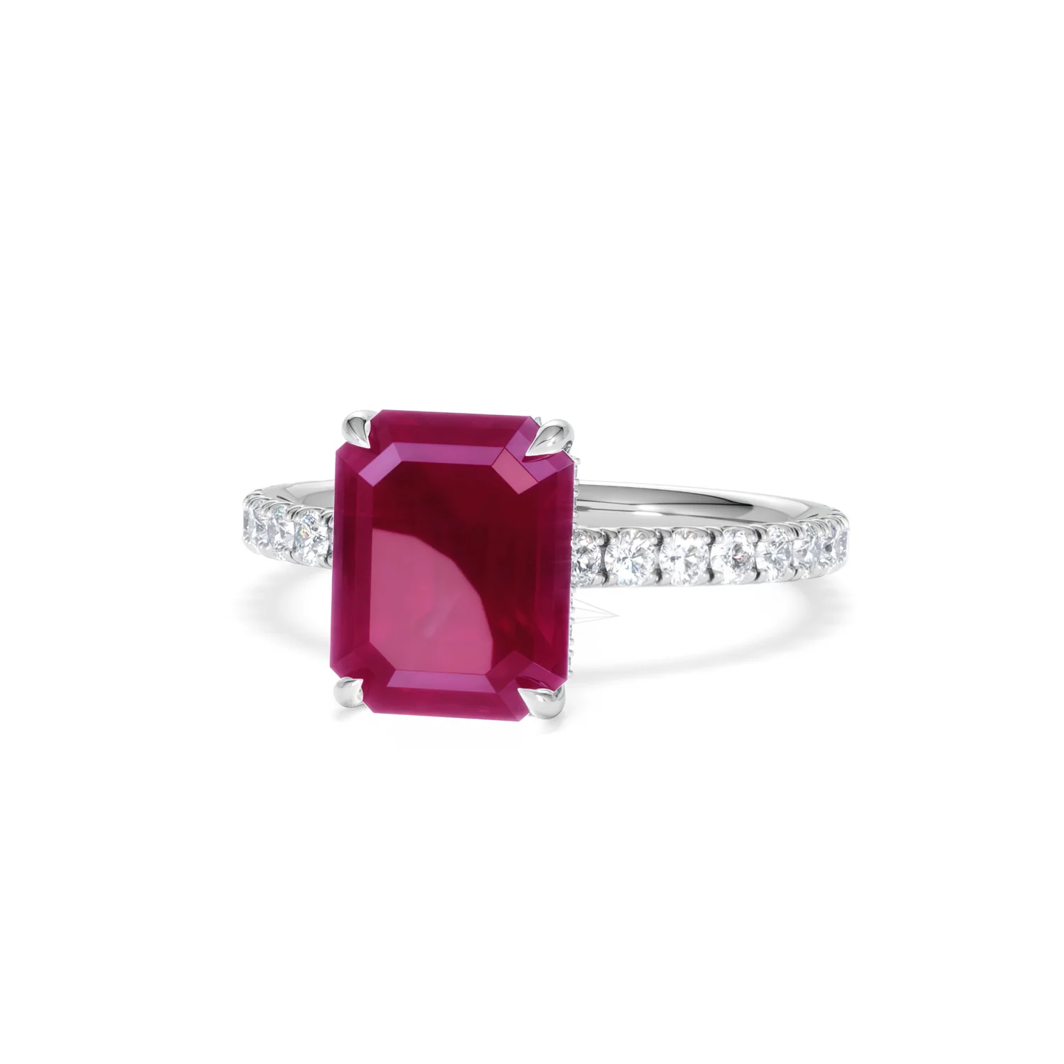 Amora Gem 2.50ct Emerald Cut Lab Ruby Hidden Halo Engagement Ring with Side Stones in 18K White Gold - Image 86