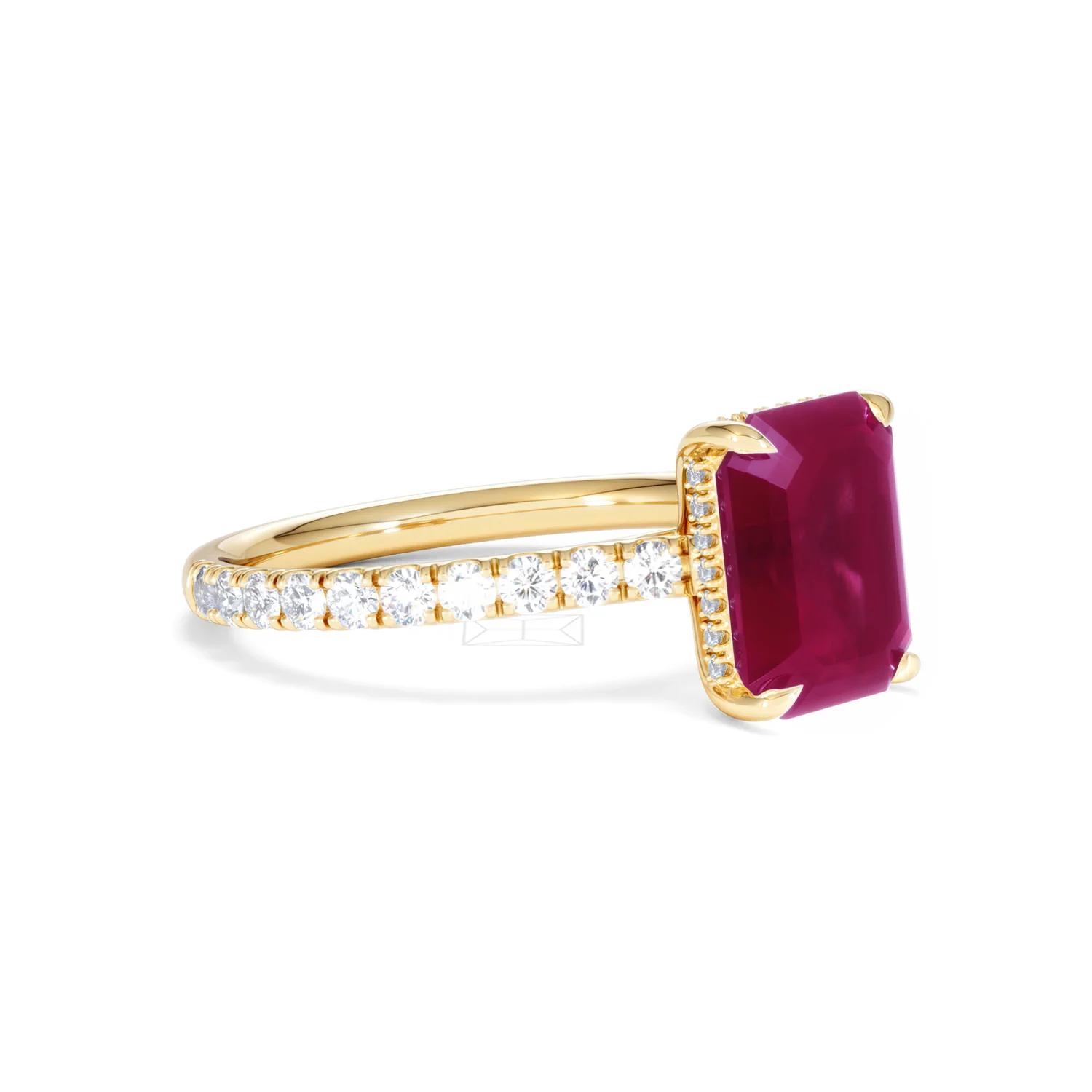 Amora Gem 2.50ct Emerald Cut Lab Ruby Hidden Halo Engagement Ring with Side Stones in 18K Yellow Gold - Image 19