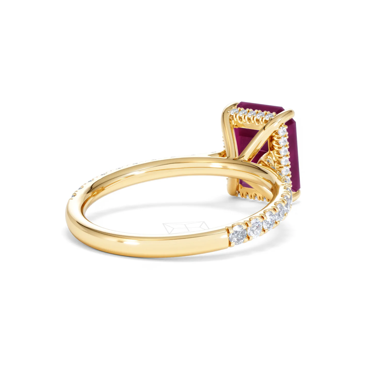 Amora Gem 2.50ct Emerald Cut Lab Ruby Hidden Halo Engagement Ring with Side Stones in 18K Yellow Gold - Image 41