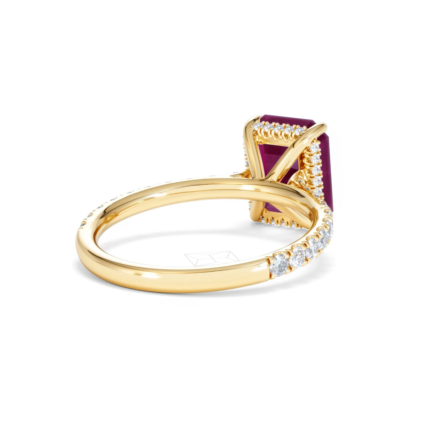 Amora Gem 2.50ct Emerald Cut Lab Ruby Hidden Halo Engagement Ring with Side Stones in 18K Yellow Gold - Image 42