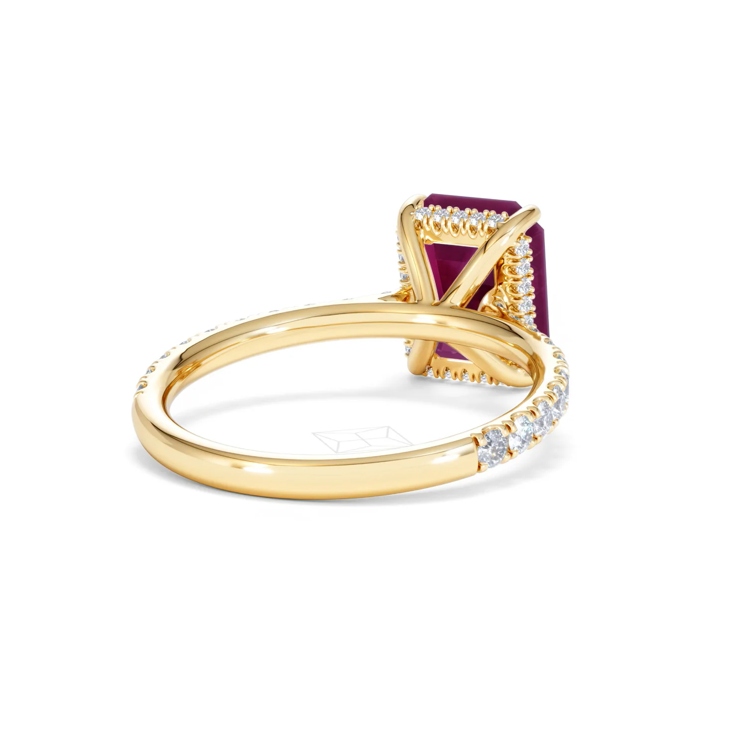 Amora Gem 2.50ct Emerald Cut Lab Ruby Hidden Halo Engagement Ring with Side Stones in 18K Yellow Gold - Image 43