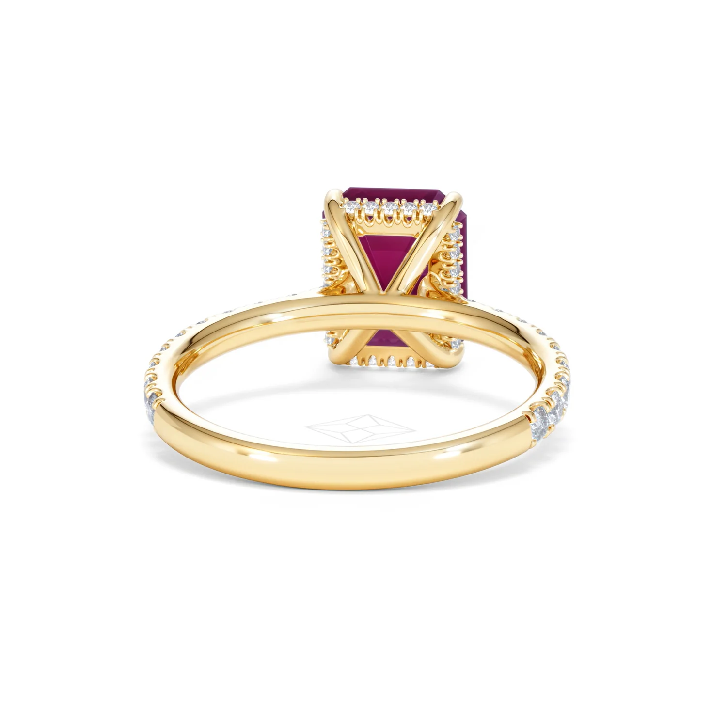 Amora Gem 2.50ct Emerald Cut Lab Ruby Hidden Halo Engagement Ring with Side Stones in 18K Yellow Gold - Image 47