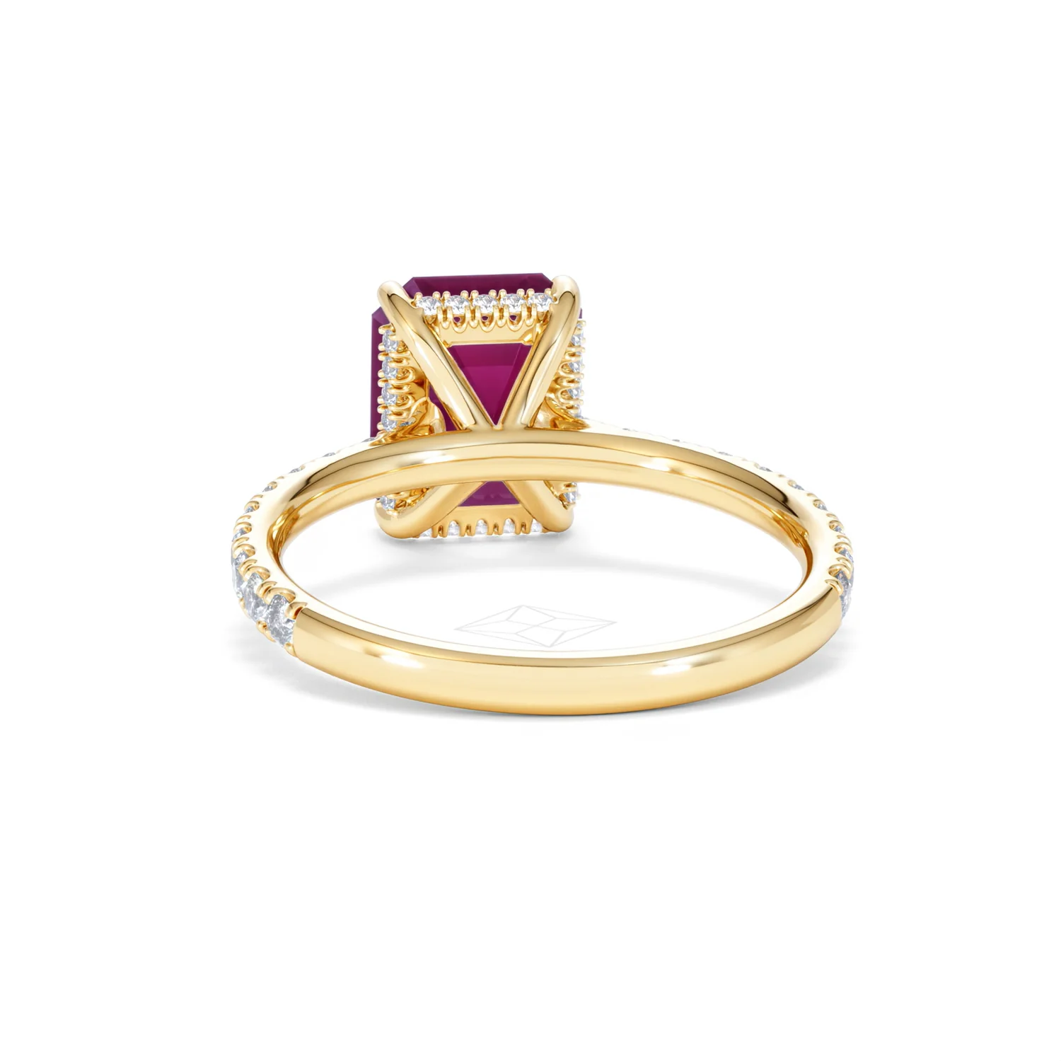 Amora Gem 2.50ct Emerald Cut Lab Ruby Hidden Halo Engagement Ring with Side Stones in 18K Yellow Gold - Image 51